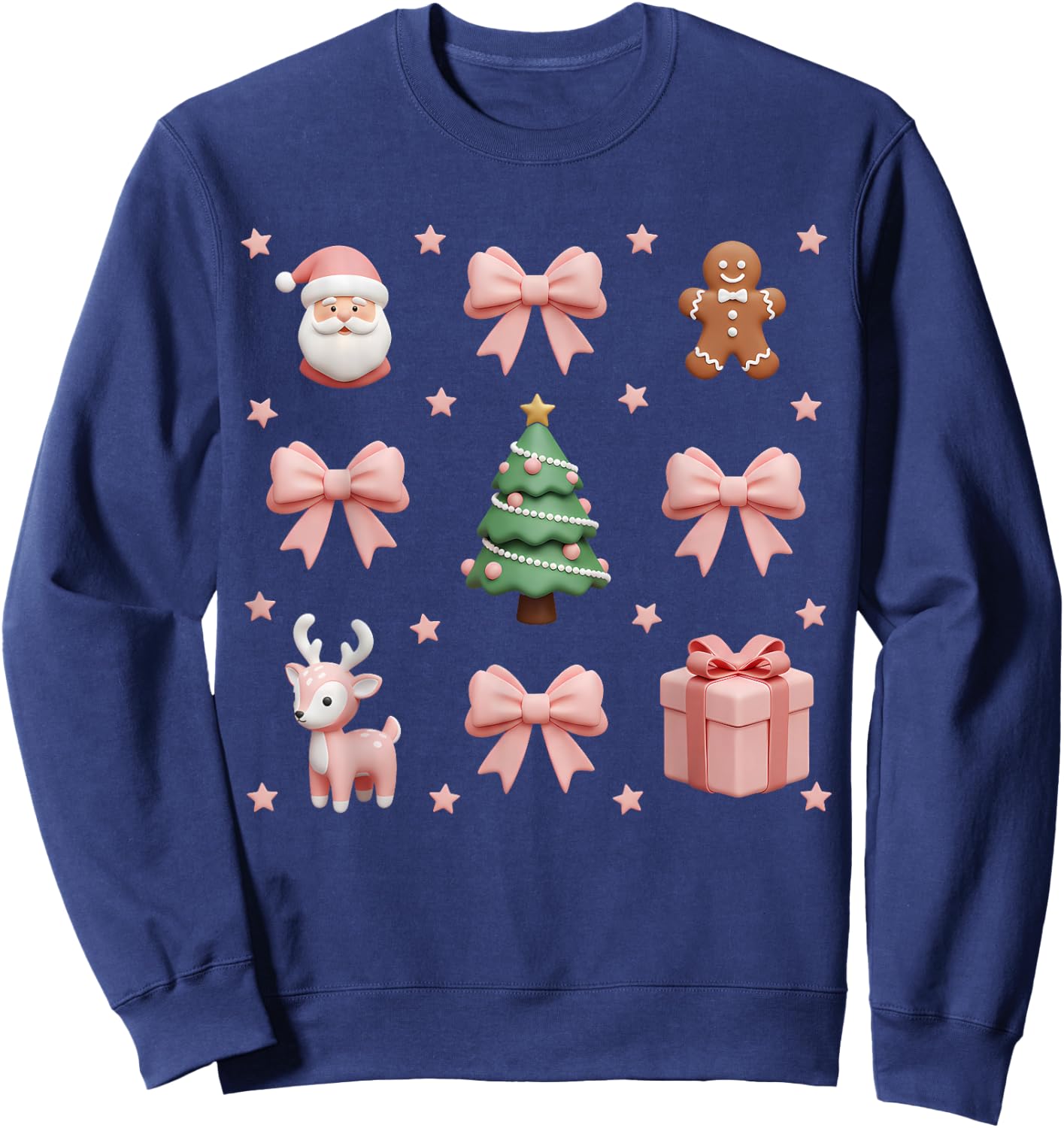 Coquette Bow Christmas Tree Santa Kawaii Women Girls Kids Sweatshirt - Sweatshirt | Navy