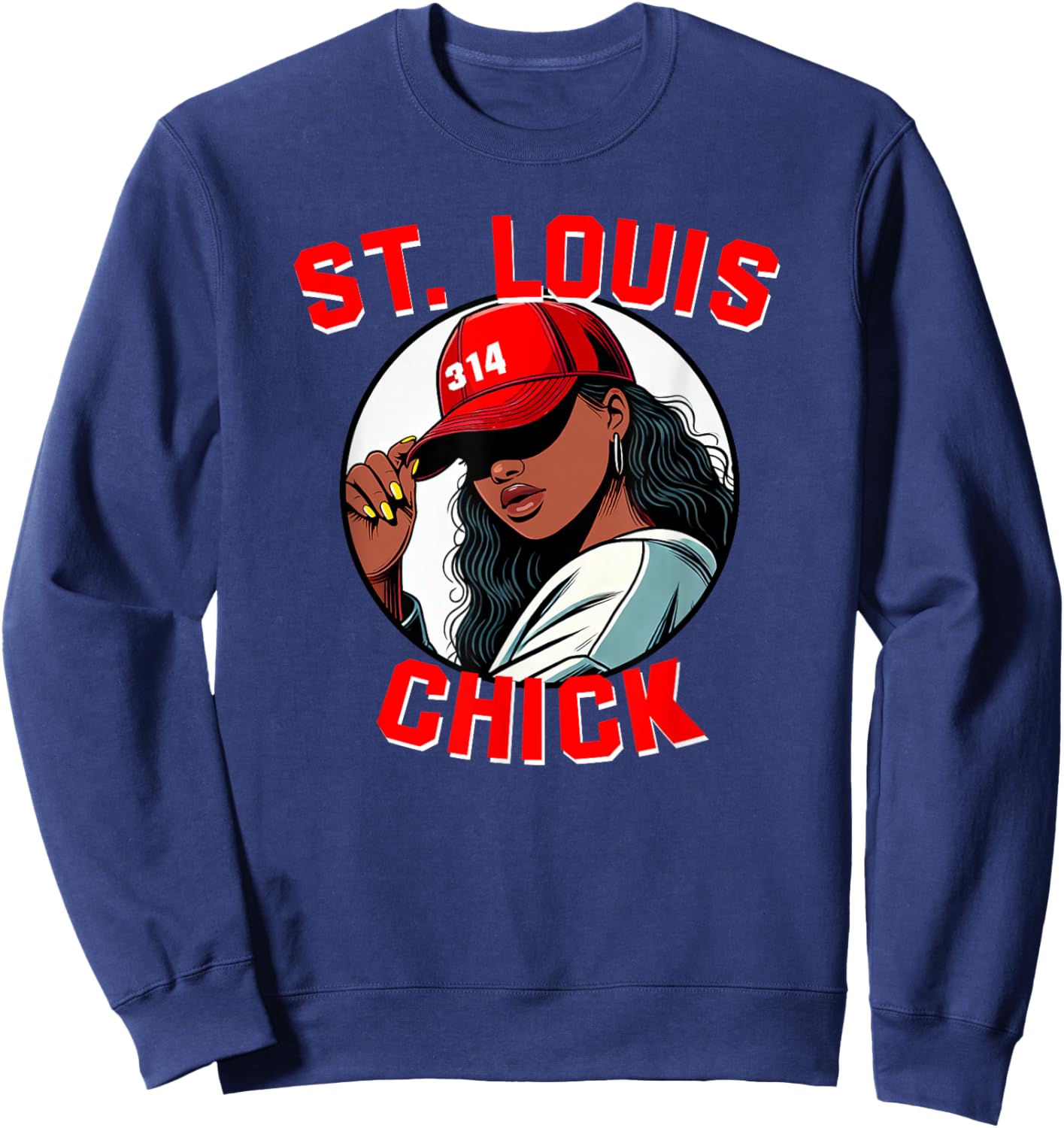 St. Louis Chick 314 Black Woman Red Hat Sweatshirt - Sweatshirt | Navy