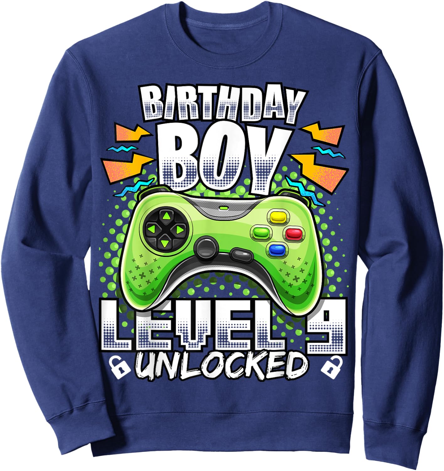 Level 9 Unlocked Video Game 9th Birthday Gamer Gift Boys Sweatshirt - Sweatshirt | Navy