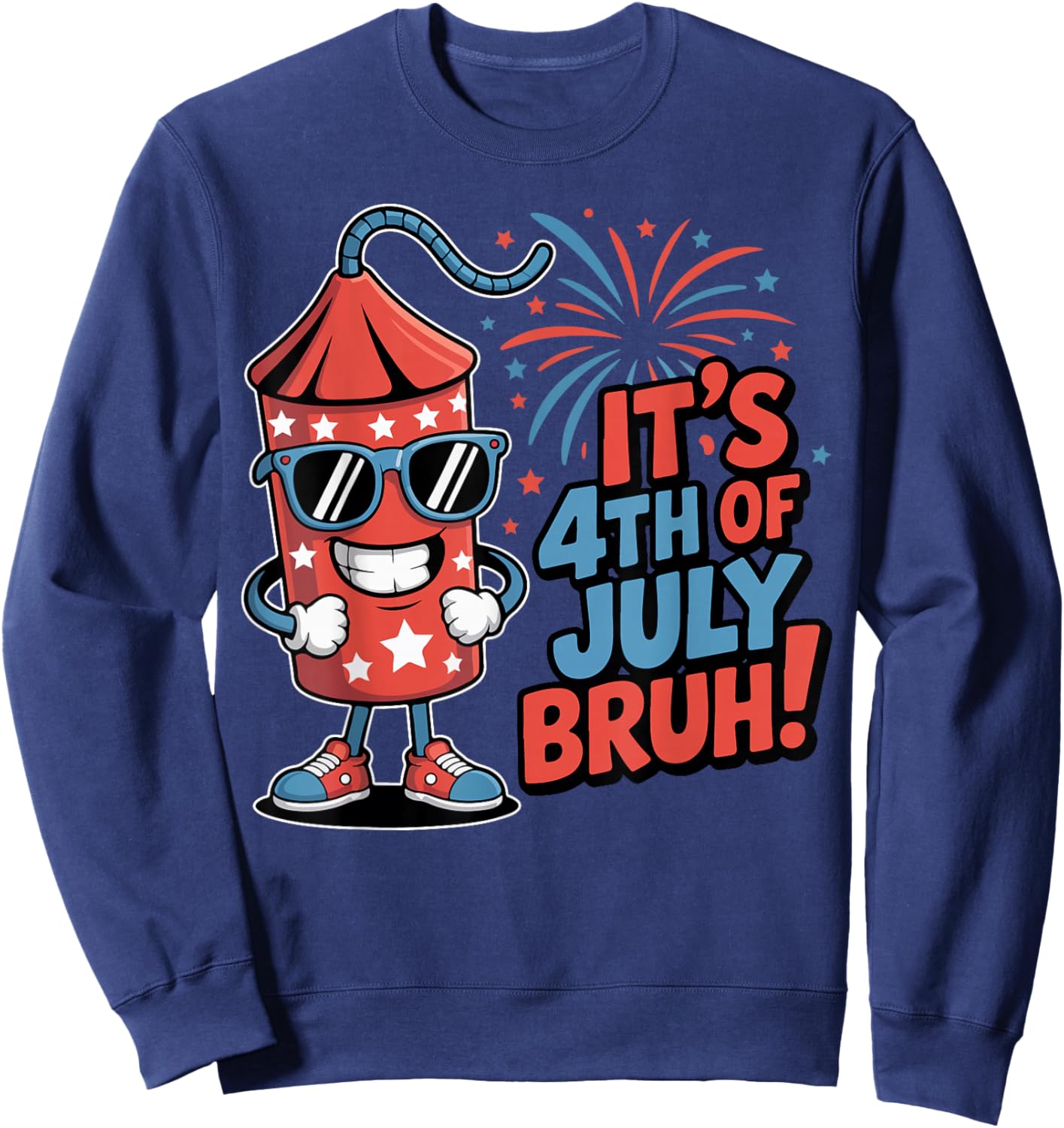 4th of July Bruh Boys Kids Funny Firecracker Fourth of July Sweatshirt - Sweatshirt | Navy