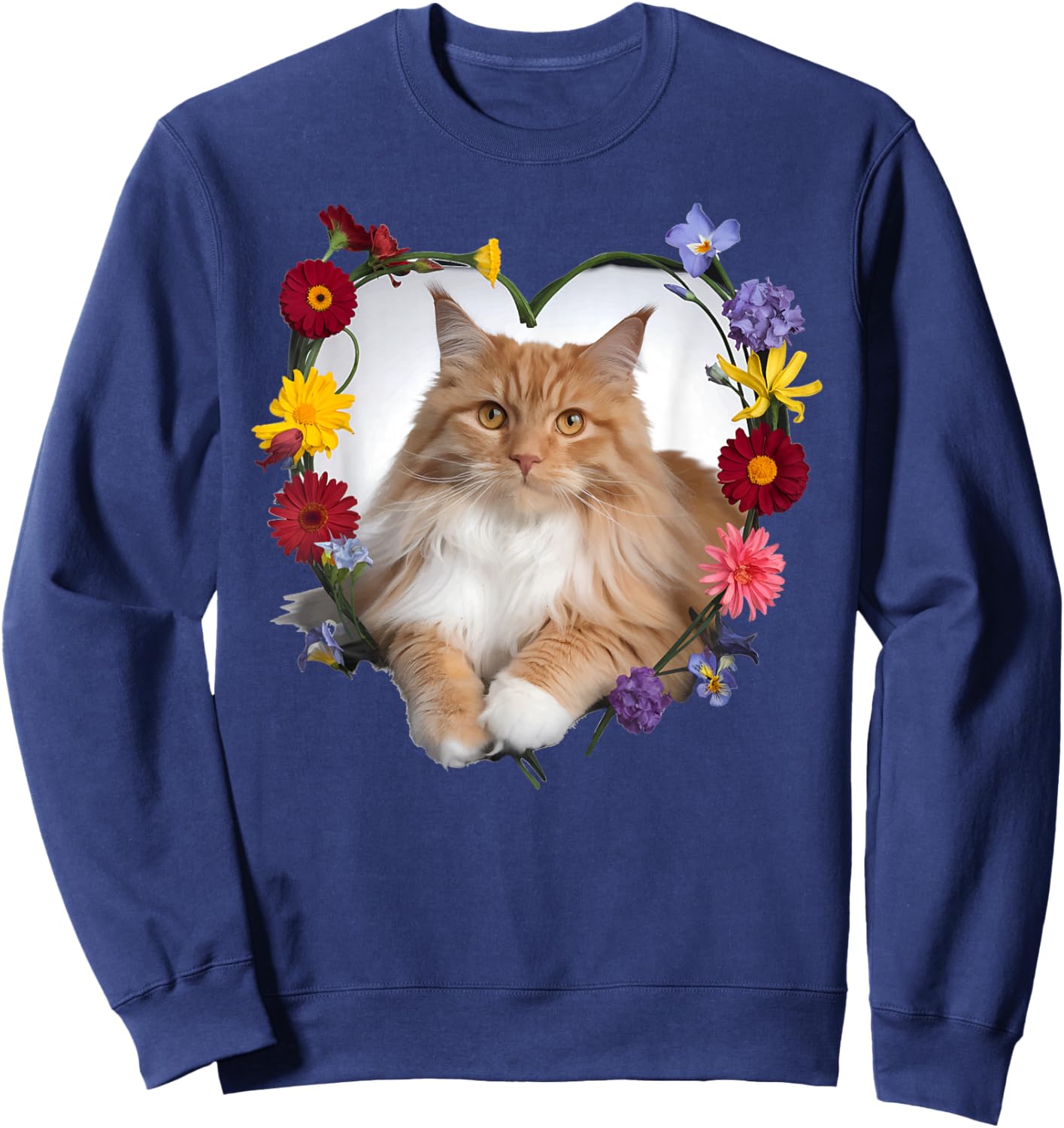 Orange Maine Coon Cat Pet Lover Heart Valentine Sweatshirt - Sweatshirt | Navy
