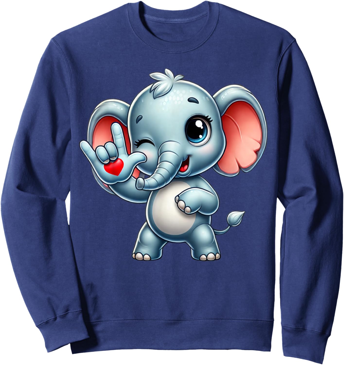 Cute Elephant Animal Love You ASL Hand Sign Language Sweatshirt - Sweatshirt | Navy