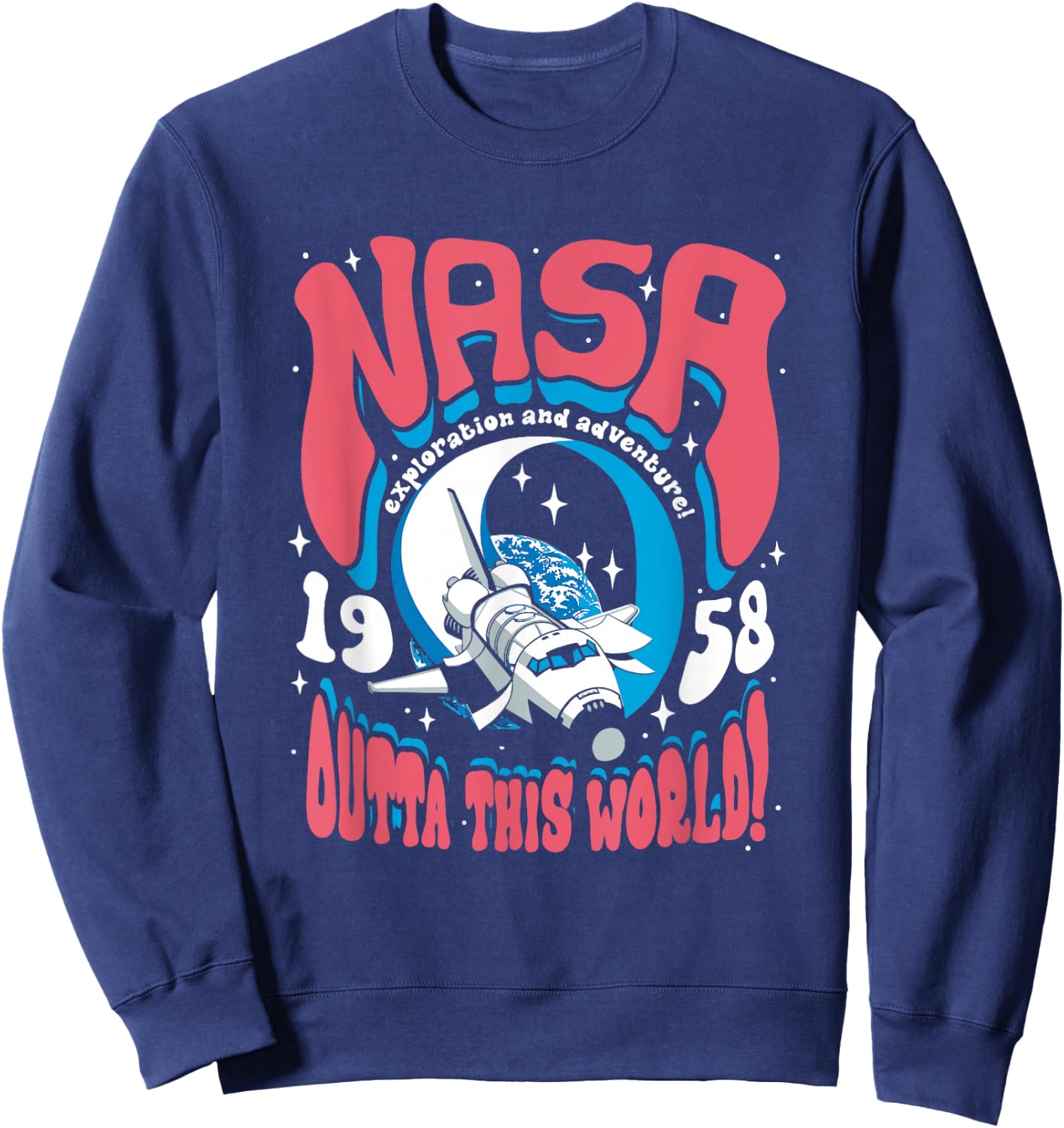 NASA Psychedelic Shuttle Poster Vintage Groovy Space Art Sweatshirt - Sweatshirt | Navy