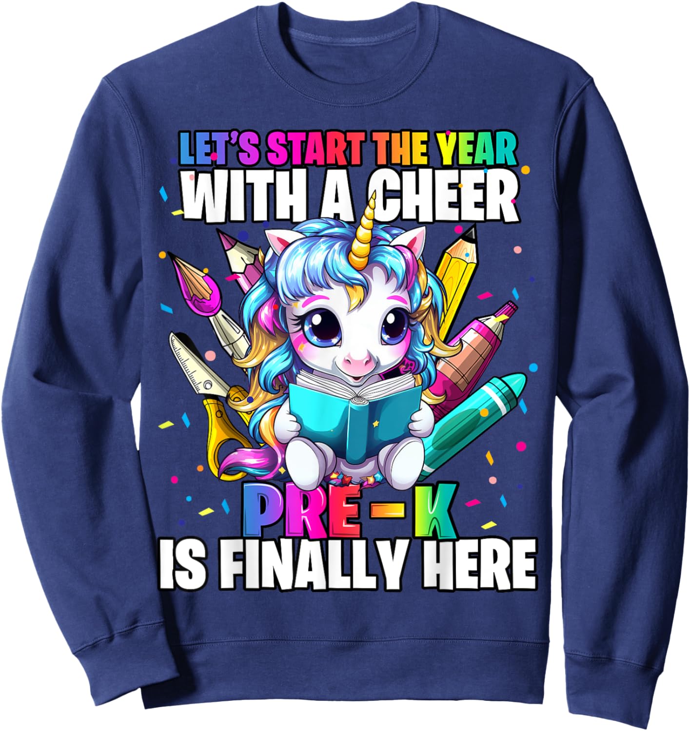 Unicorn Pre-K Back to School First Day of School Girls Sweatshirt - Sweatshirt | Navy