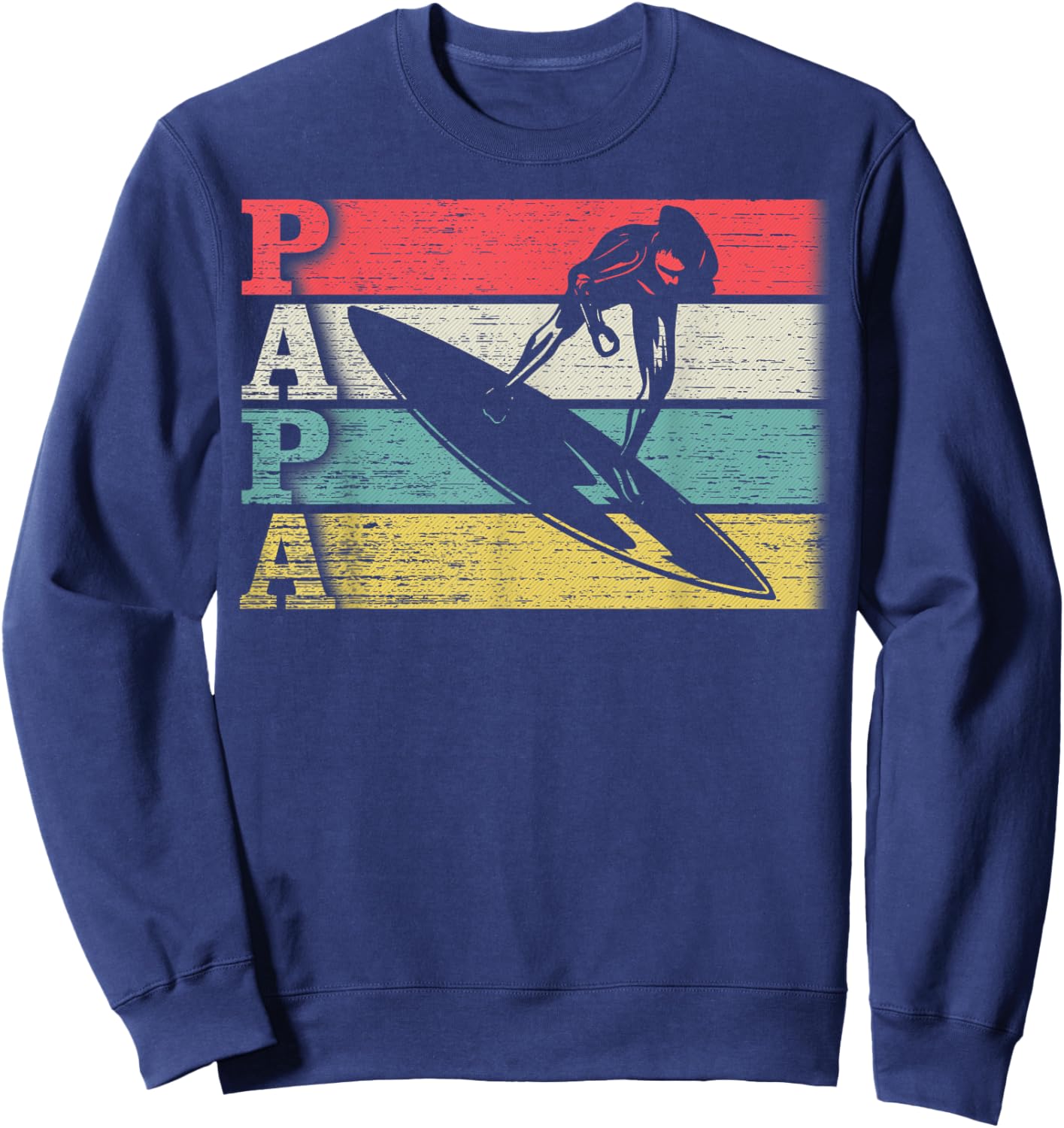 Vintage Retro Surfing Papa Surf Surfer Silhouette Distressed Sweatshirt - Sweatshirt | Navy
