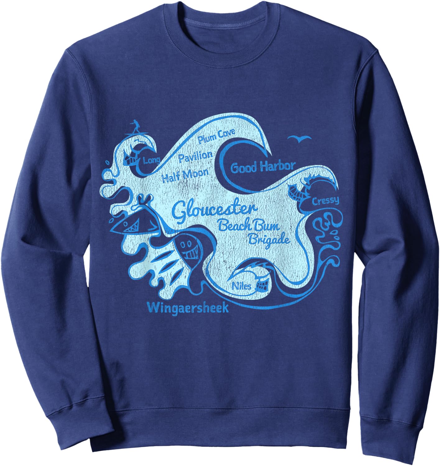 Gloucester MA Beach Bum Brigade Cape Ann Distressed Gift Sweatshirt - Sweatshirt | Navy