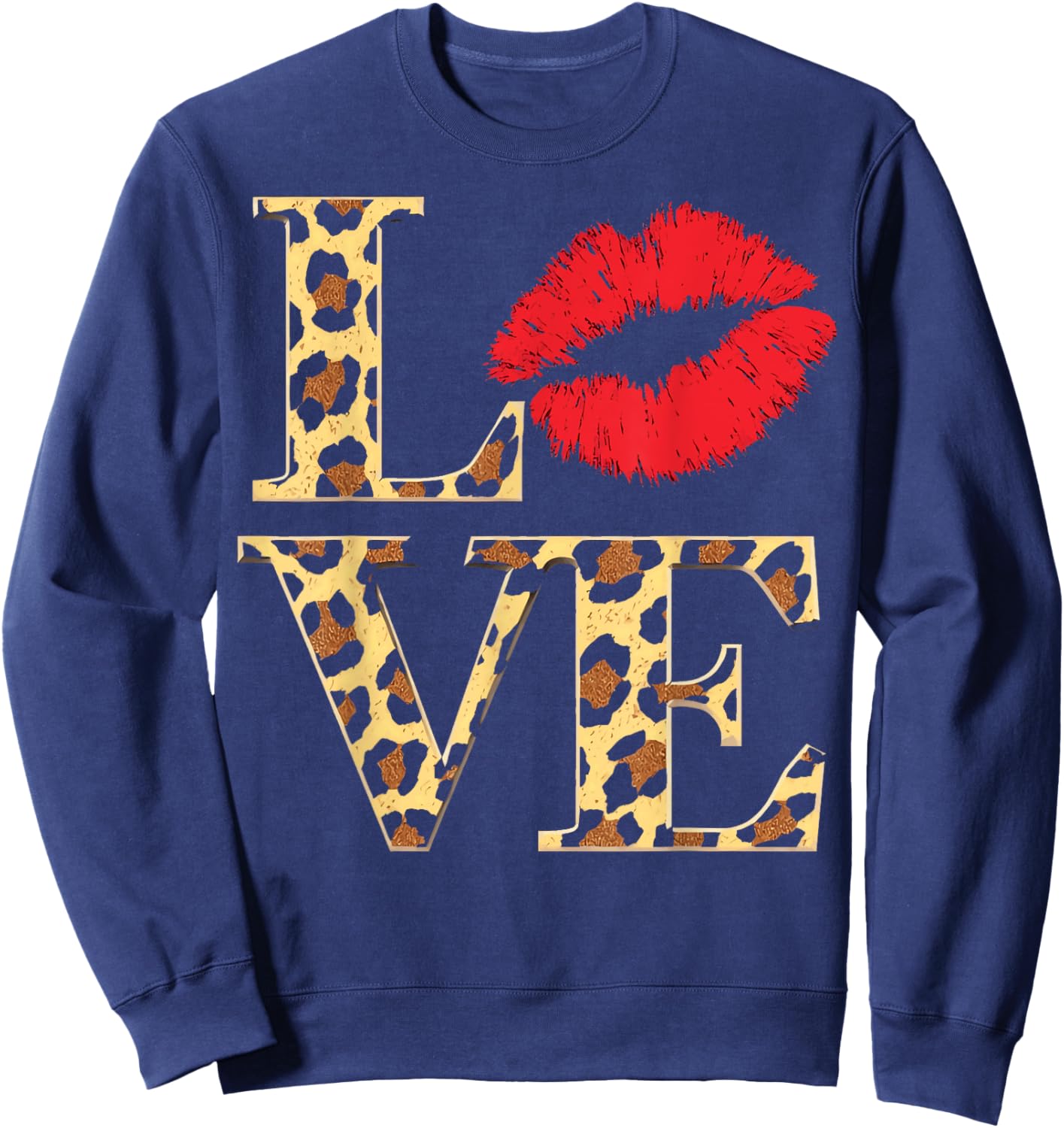 Love Leopard With Red Lip Valentine's Day Sweatshirt - Sweatshirt | Navy