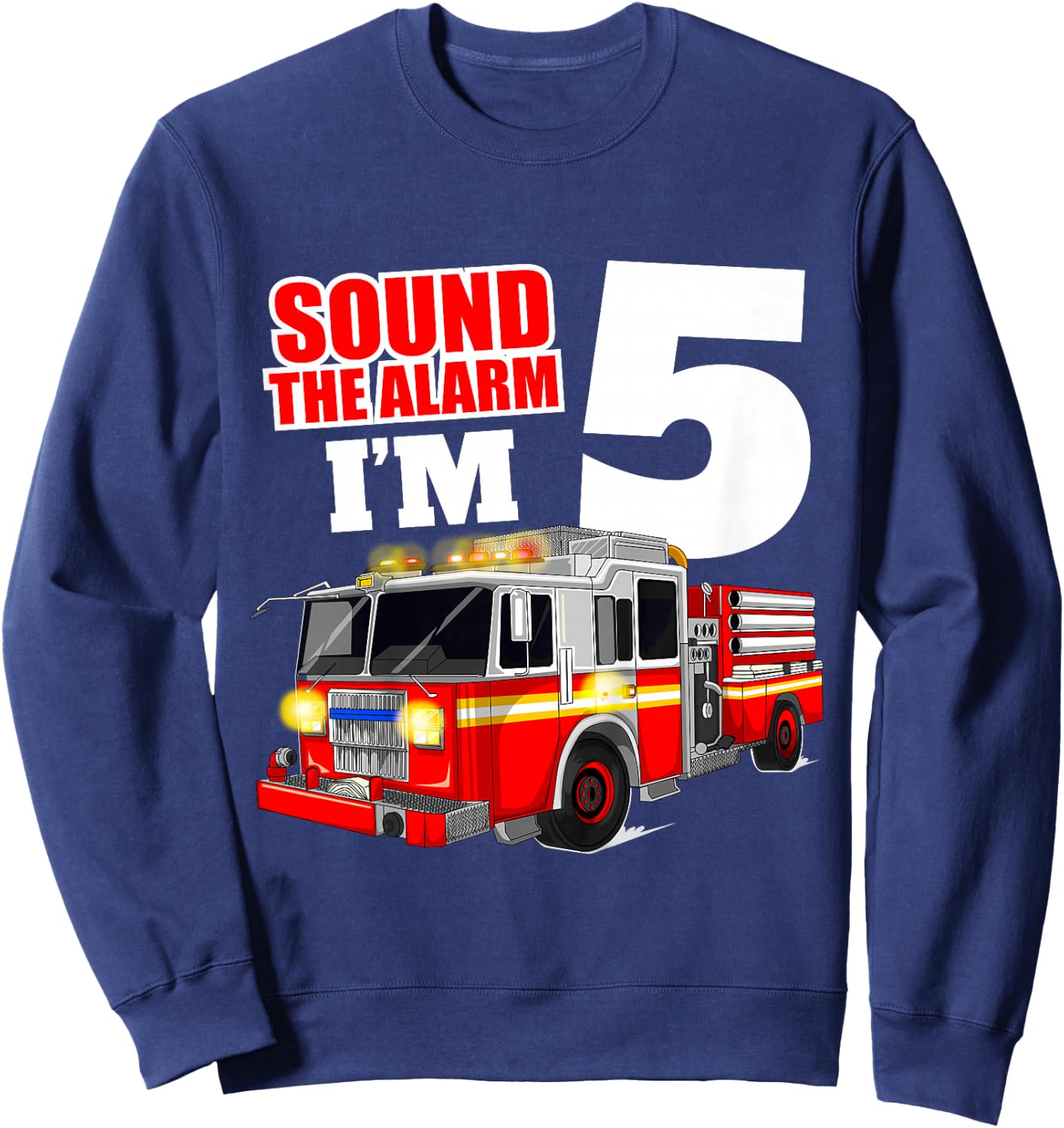 Kids Fire Truck 5th Birthday Boy Firefighter Five 5 Year Old Sweatshirt - Sweatshirt | Navy