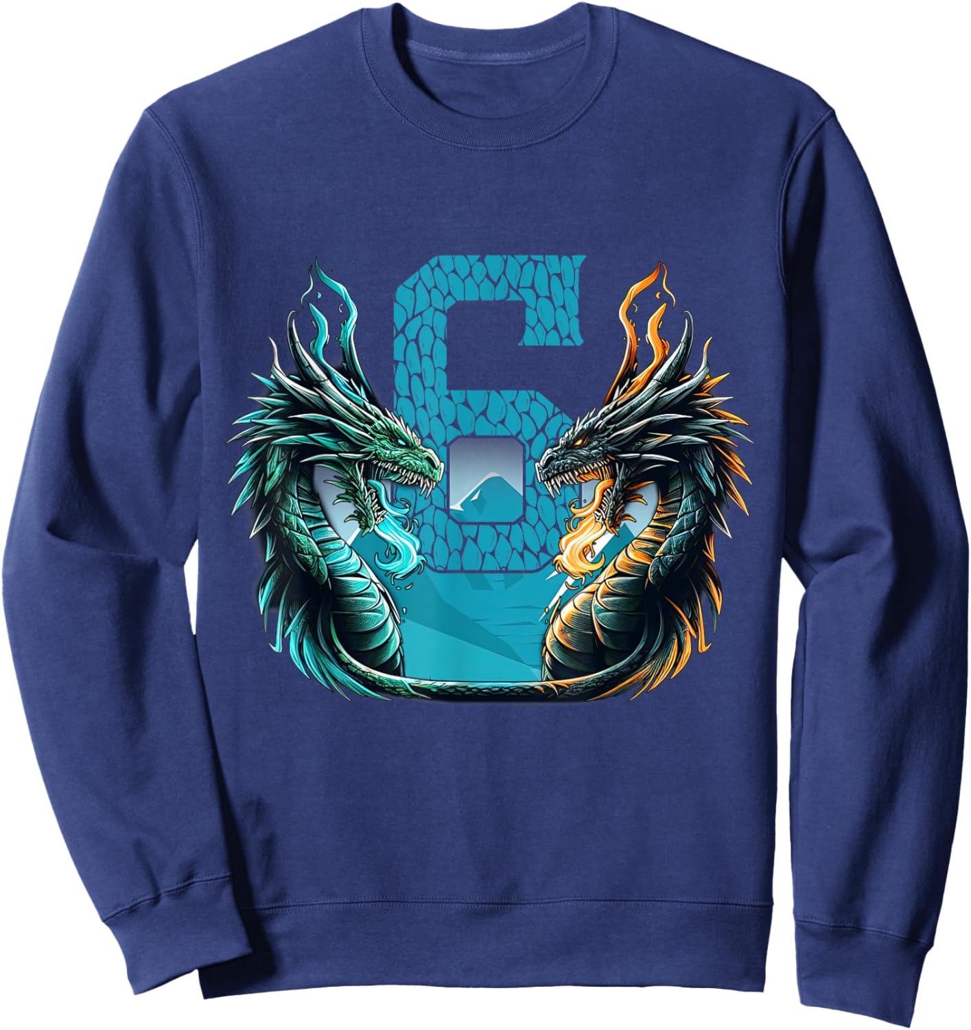 Boy Girl 6 Year Old Birthday Dragon Shirt 6th Birthday Sweatshirt - Sweatshirt | Navy