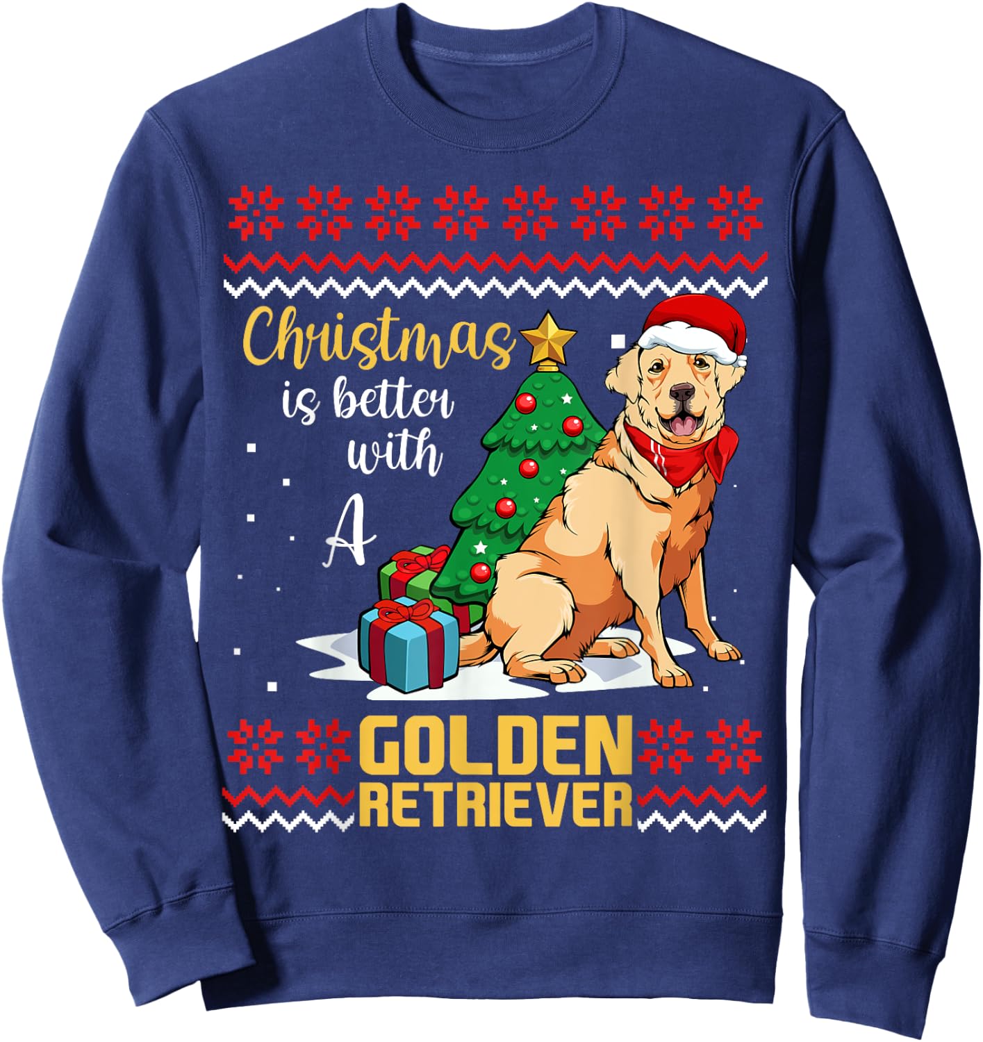 Christmas Is Better With A Golden Retriever Pajama Dog X-Mas Men Women Kids Sweatshirt - Sweatshirt | Navy