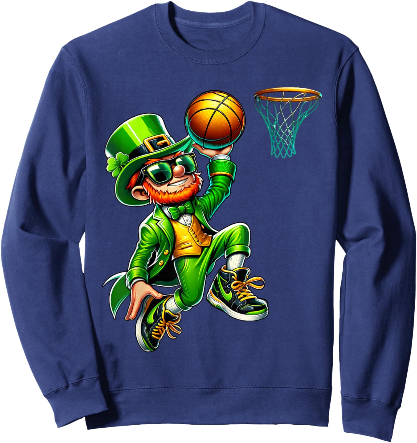 Leprechaun Playing Basketball St Patricks Day Sport Men Boys Sweatshirt - Sweatshirt | Navy