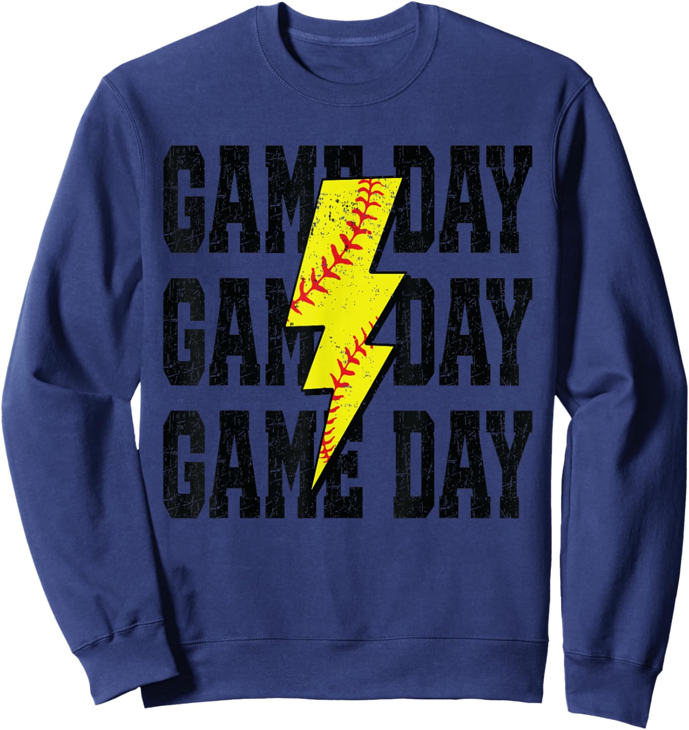 Softball Game Day Distressed Bolt Lightning Softball Sweatshirt - Sweatshirt | Navy