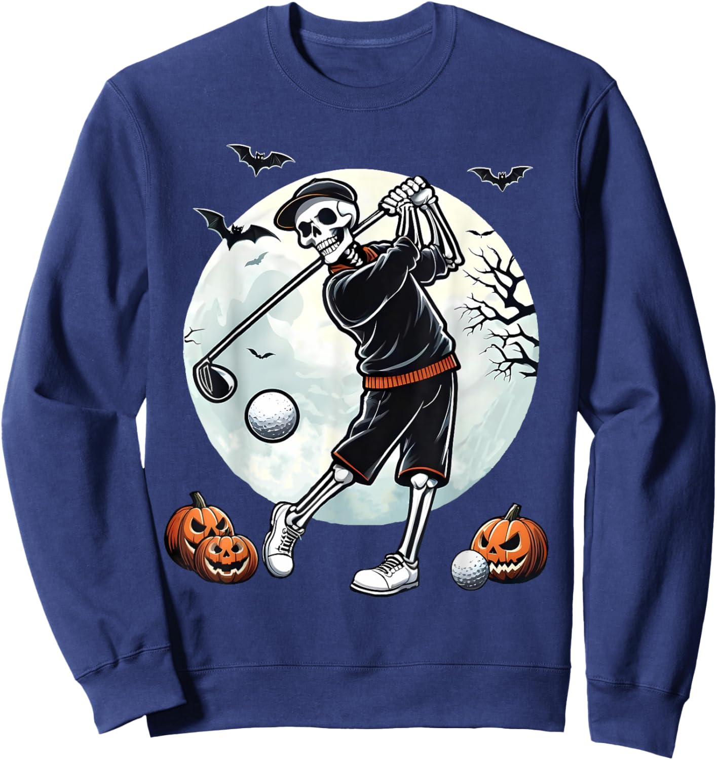Halloween Skeleton Playing Golf Funny Golfer Boys Kids Men Sweatshirt - Sweatshirt | Navy