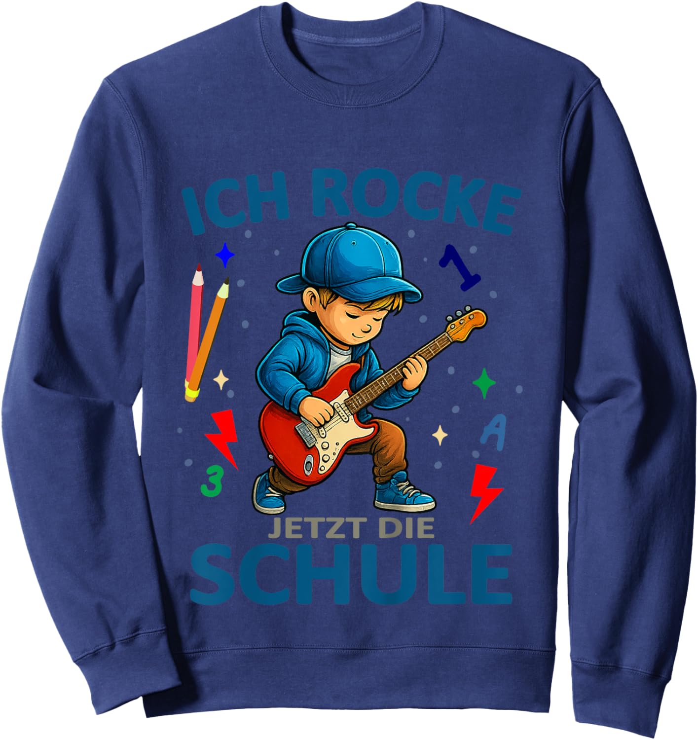 Kinder Ich Rocke jetzt die Schule - Gitarrenspieler Schulanfang Sweatshirt - Sweatshirt | Navy