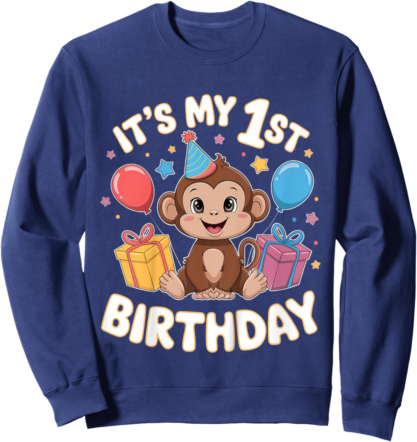 Kids 1st Birthday Monkey Party Design Sweatshirt - Sweatshirt | Navy