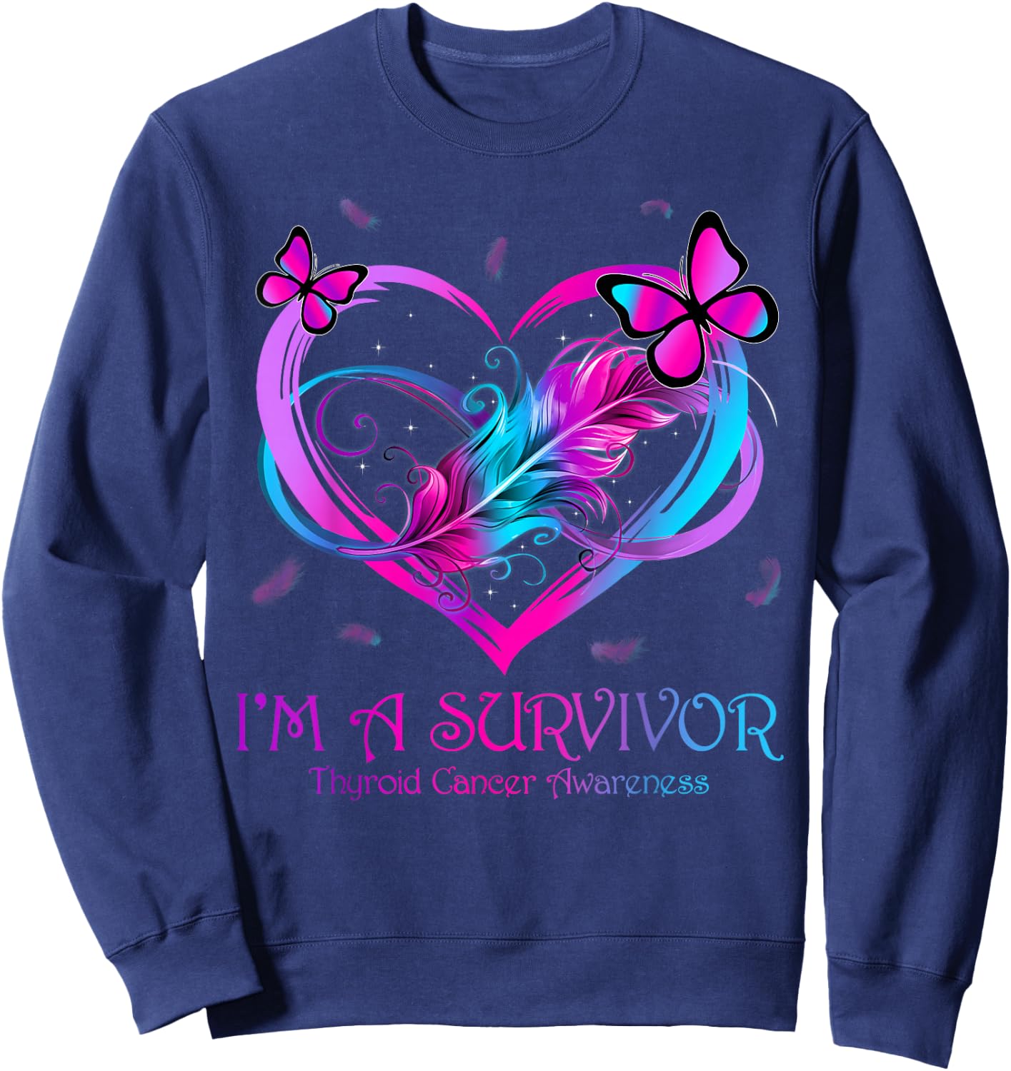 Butterfly Heart I'm A Survivor Thyroid Cancer Awareness Sweatshirt - Sweatshirt | Navy
