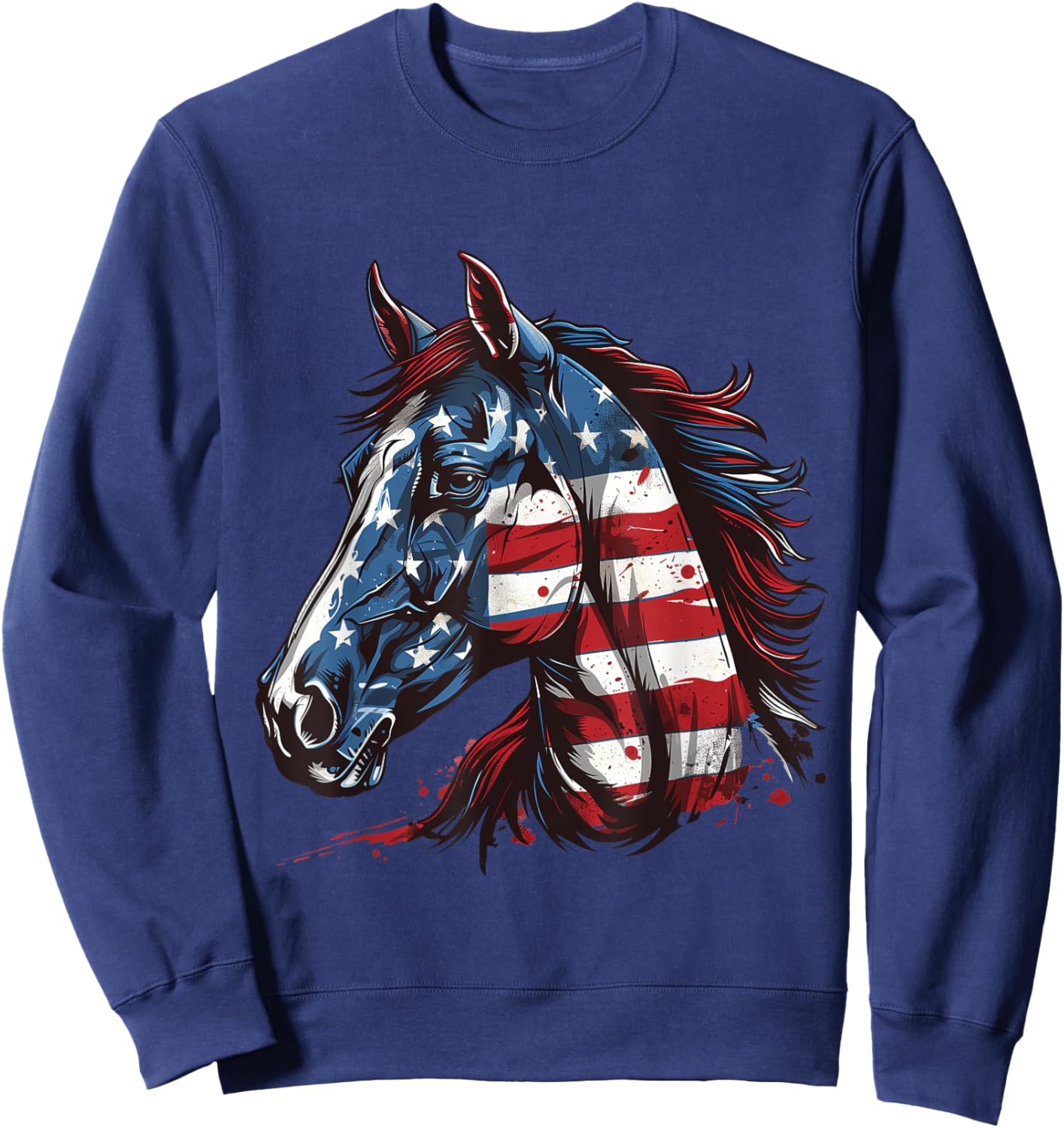 Patriotic Horse USA Flag Vintage Horse 4th Of July Sweatshirt - Sweatshirt | Navy