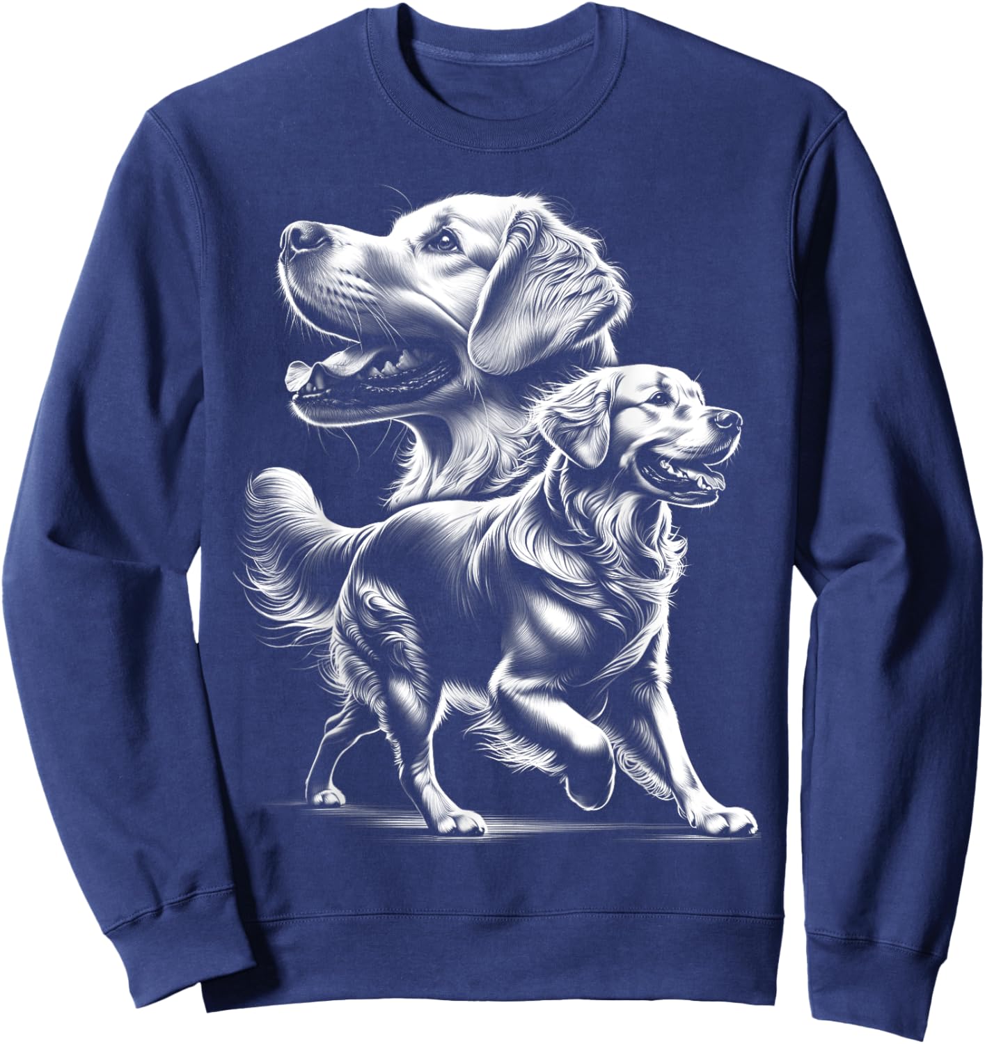 Playful Golden Retriever Dog in Photorealistic Style Men Women Kids Sweatshirt - Sweatshirt | Navy