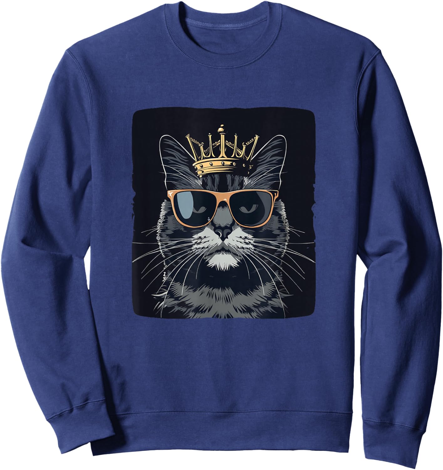 Funny Sunglasses Cat King with a Silly Crown Sweatshirt - Sweatshirt | Navy