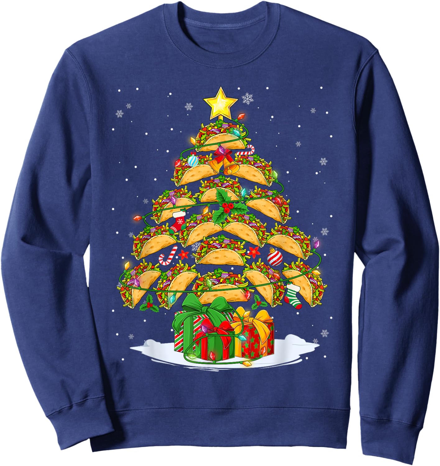 Funny Tacos Christmas Tree Lights & Ornaments Food Lovers Sweatshirt - Sweatshirt | Navy