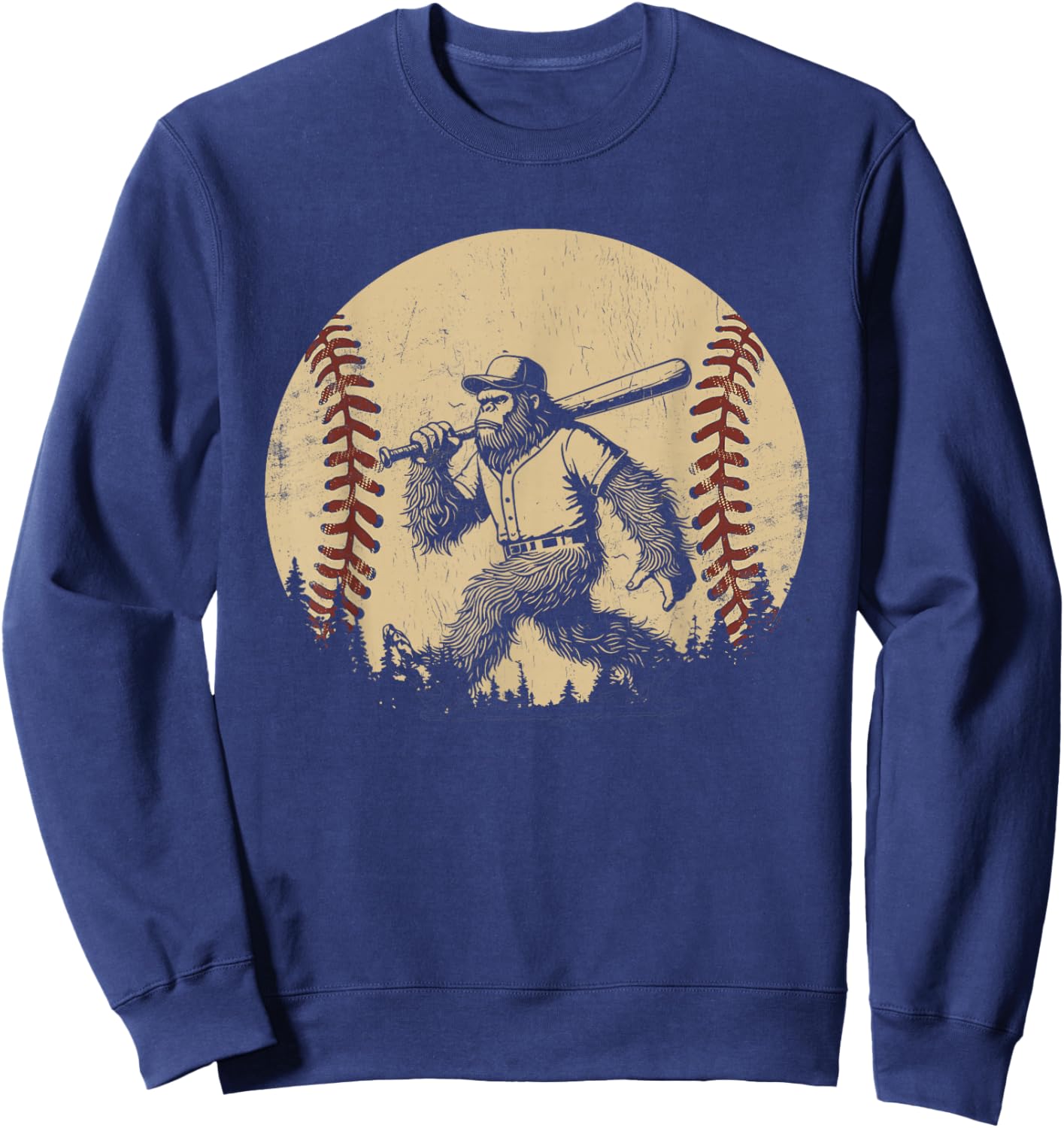 Funny Retro Sasquatch Baseball Vintage Bigfoot Baseball Sweatshirt - Sweatshirt | Navy