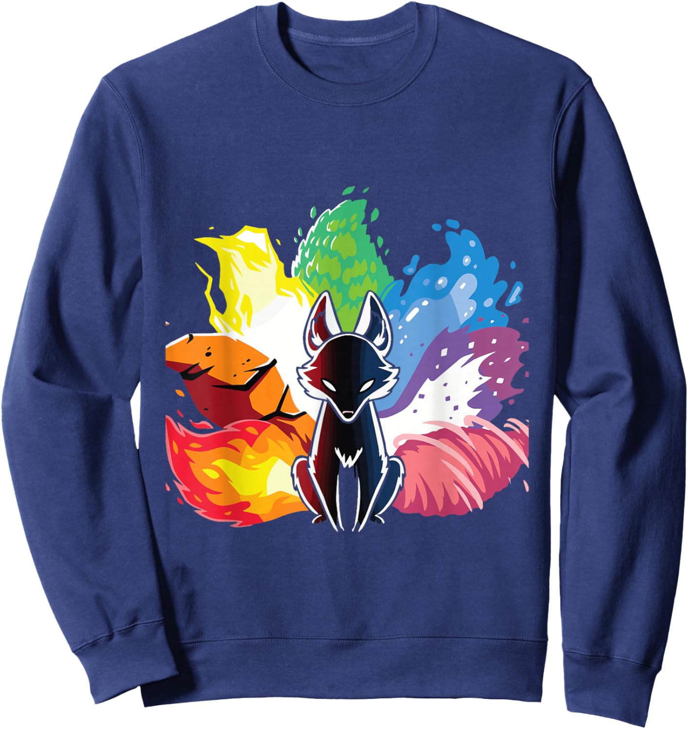 Kitsune Nine Tail Rainbow Fox Sweatshirt - Sweatshirt | Navy