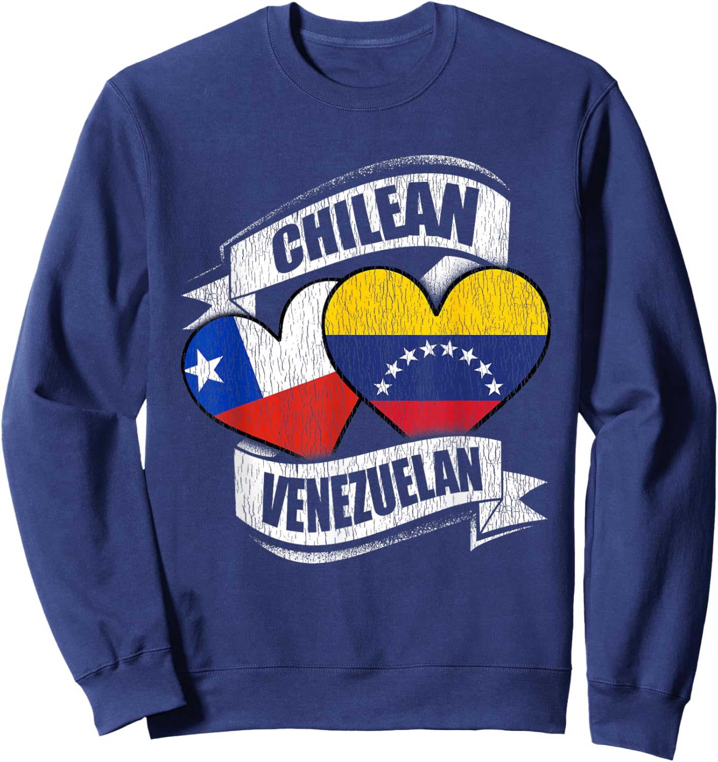 Chilean Venezuelan Hearts Chile Venezuela Flags Sweatshirt - Sweatshirt | Navy