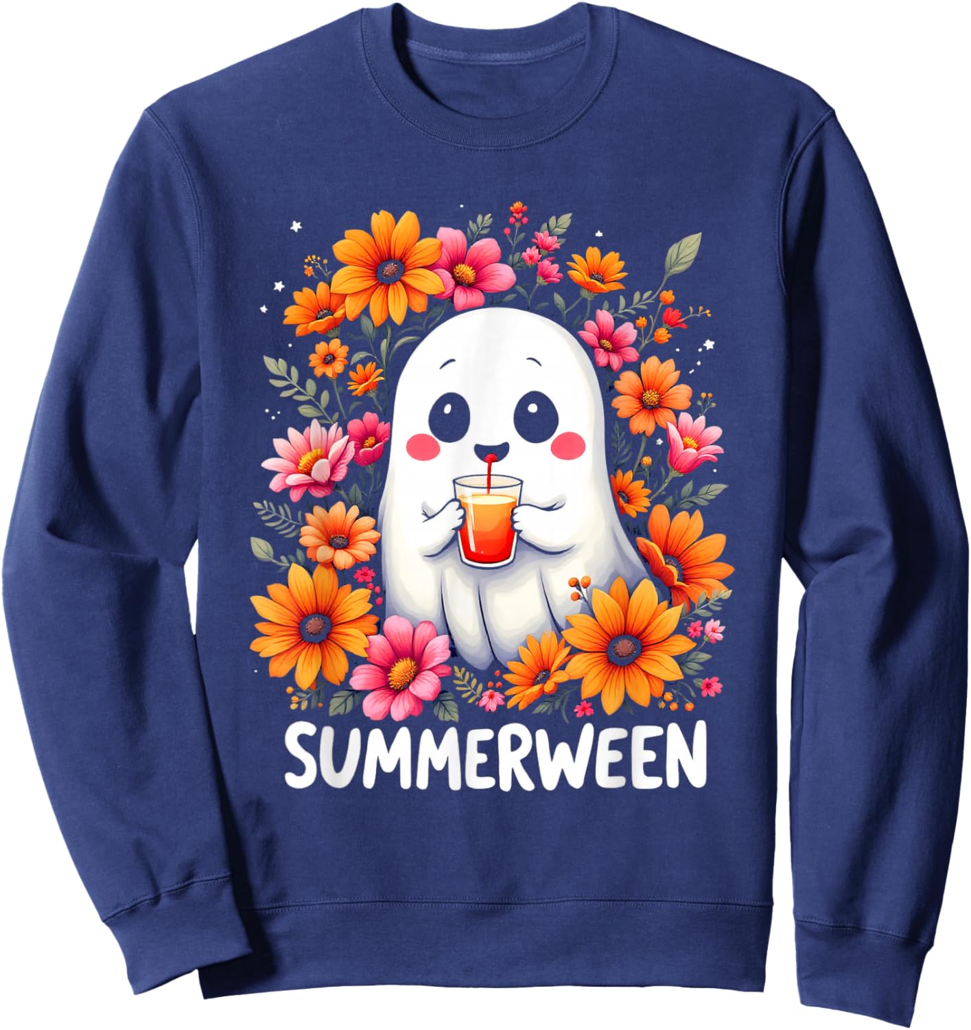 SUMMERWEEN Cute Whimsical Ghost Sweatshirt - Sweatshirt | Navy