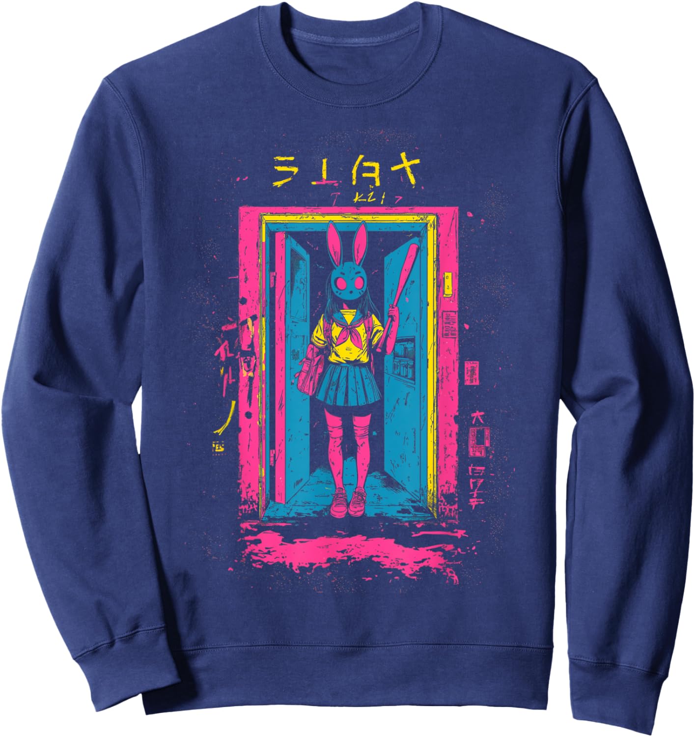 Creepy Girl Bunny Grunge Slasher Pastel Goth Anime Horror Sweatshirt - Sweatshirt | Navy