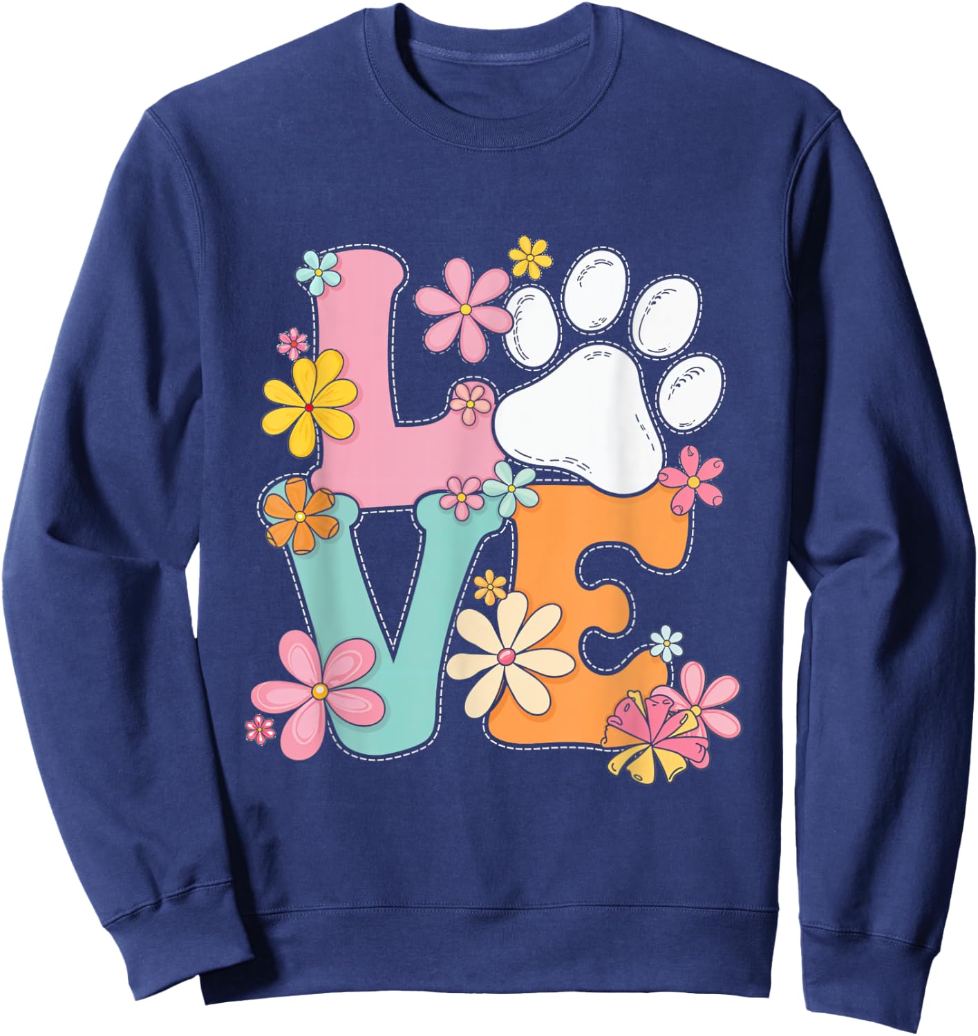Love Paw Print Flowers Pet Owner Animal Lover Sweatshirt - Sweatshirt | Navy
