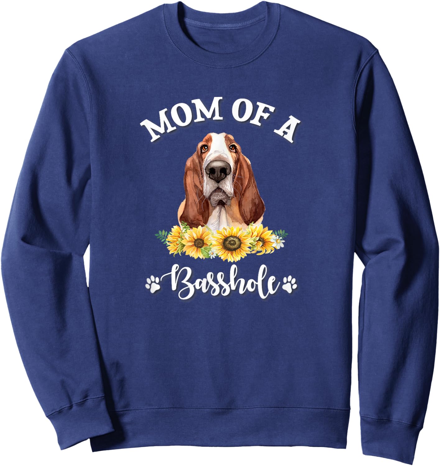 Cute Girls Sunflowers Mom Basset Hound Dog Lover Sweatshirt - Sweatshirt | Navy