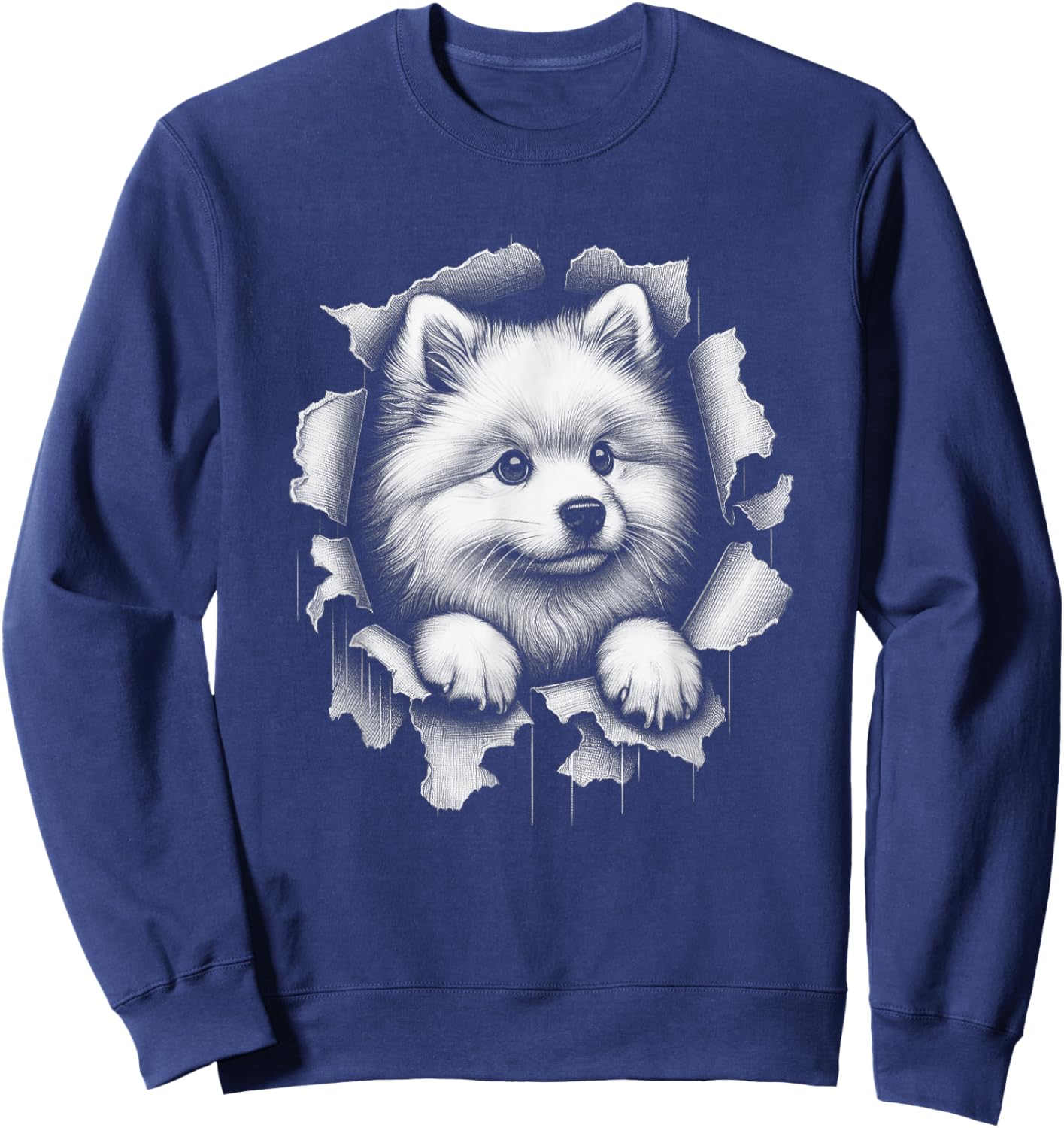 Cute American Eskimo Dog Peeking Design Women Kids Sweatshirt - Sweatshirt | Navy