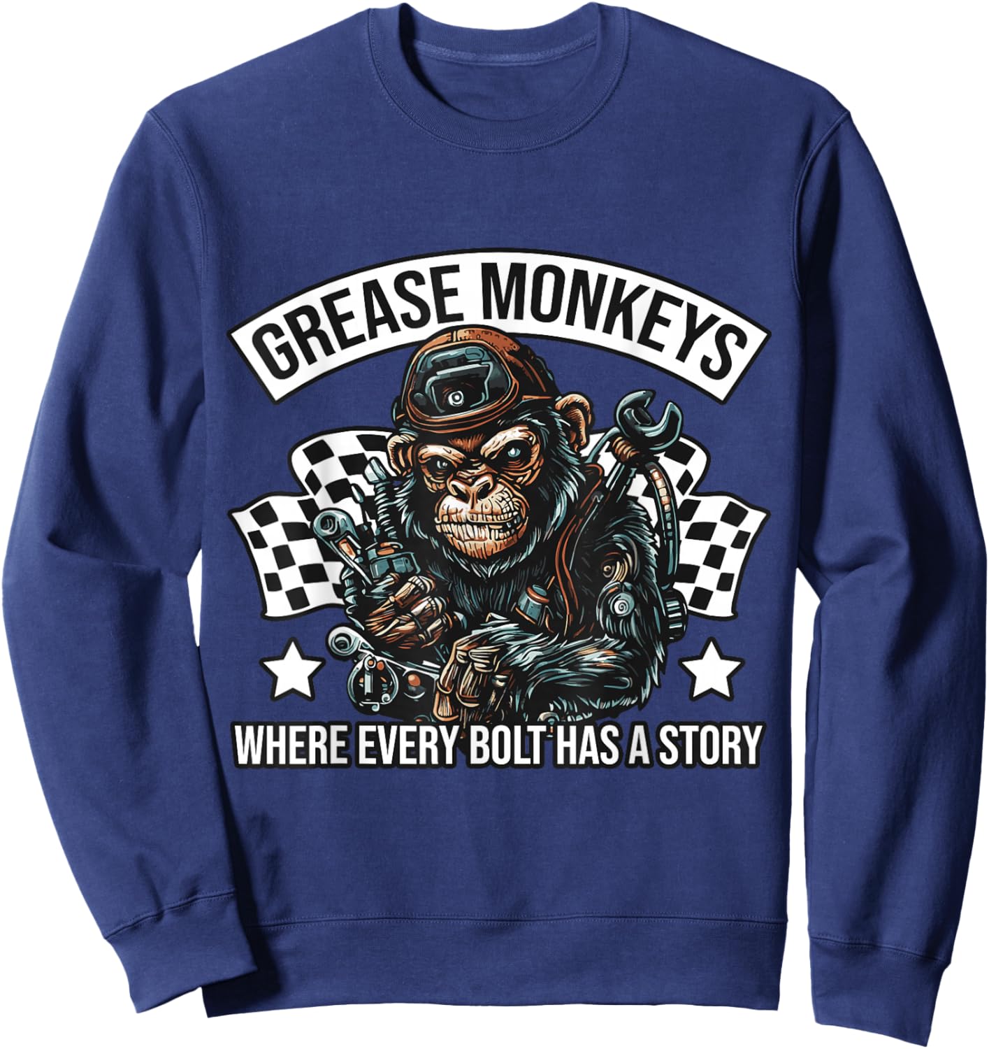 Grease Monkeys Chronicles - Bolt Tales Car Mechanic Sweatshirt - Sweatshirt | Navy
