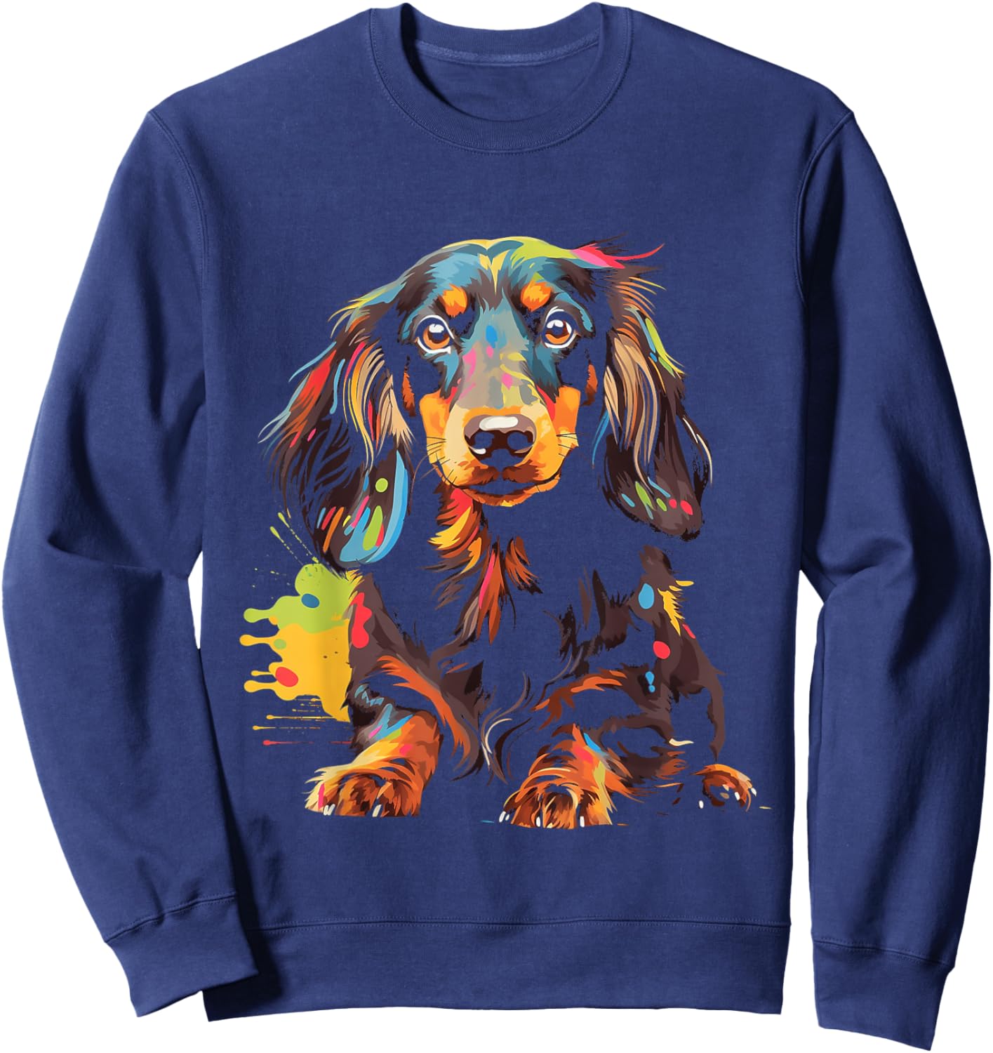 Long Hair Dachshund Puppy Best Dog Walking Pet Sweatshirt - Sweatshirt | Navy