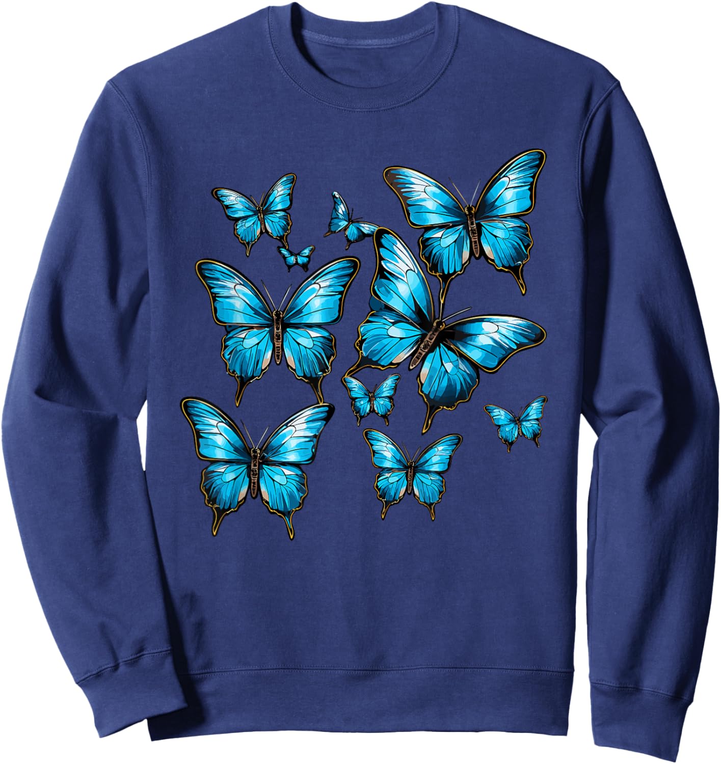 Blue Morpho Butterfly Art Entomologist Flower Sweatshirt - Sweatshirt | Navy