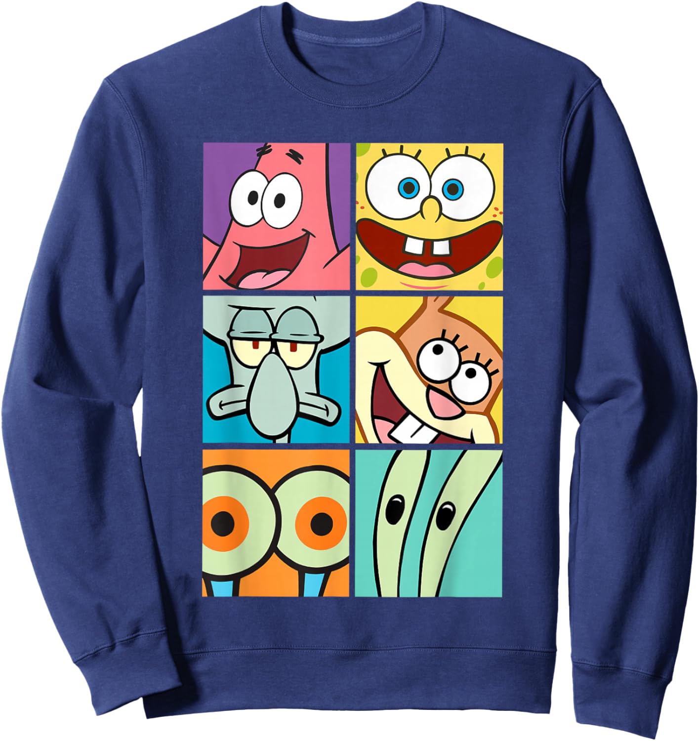 SpongeBob SquarePants Character Faces Closeup Panels Sweatshirt - Sweatshirt | Navy