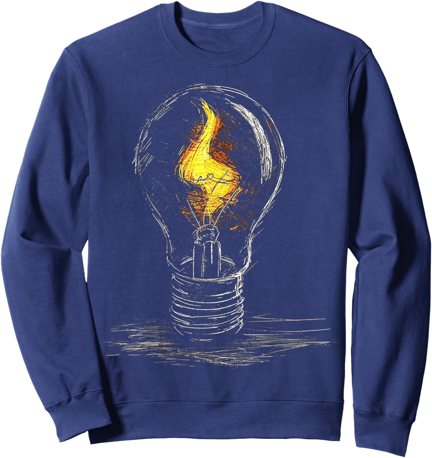 @rtY Light Bulb Drawing Flame Artwork Graphic Art , Small, Black Sweatshirt - Sweatshirt | Navy