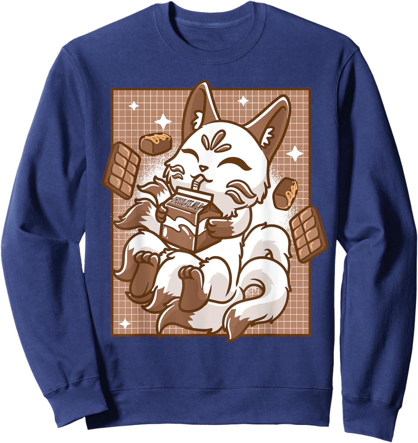 Japanese Kitsune Anime Fox Kawaii Chocolate Milk Men Women Sweatshirt - Sweatshirt | Navy