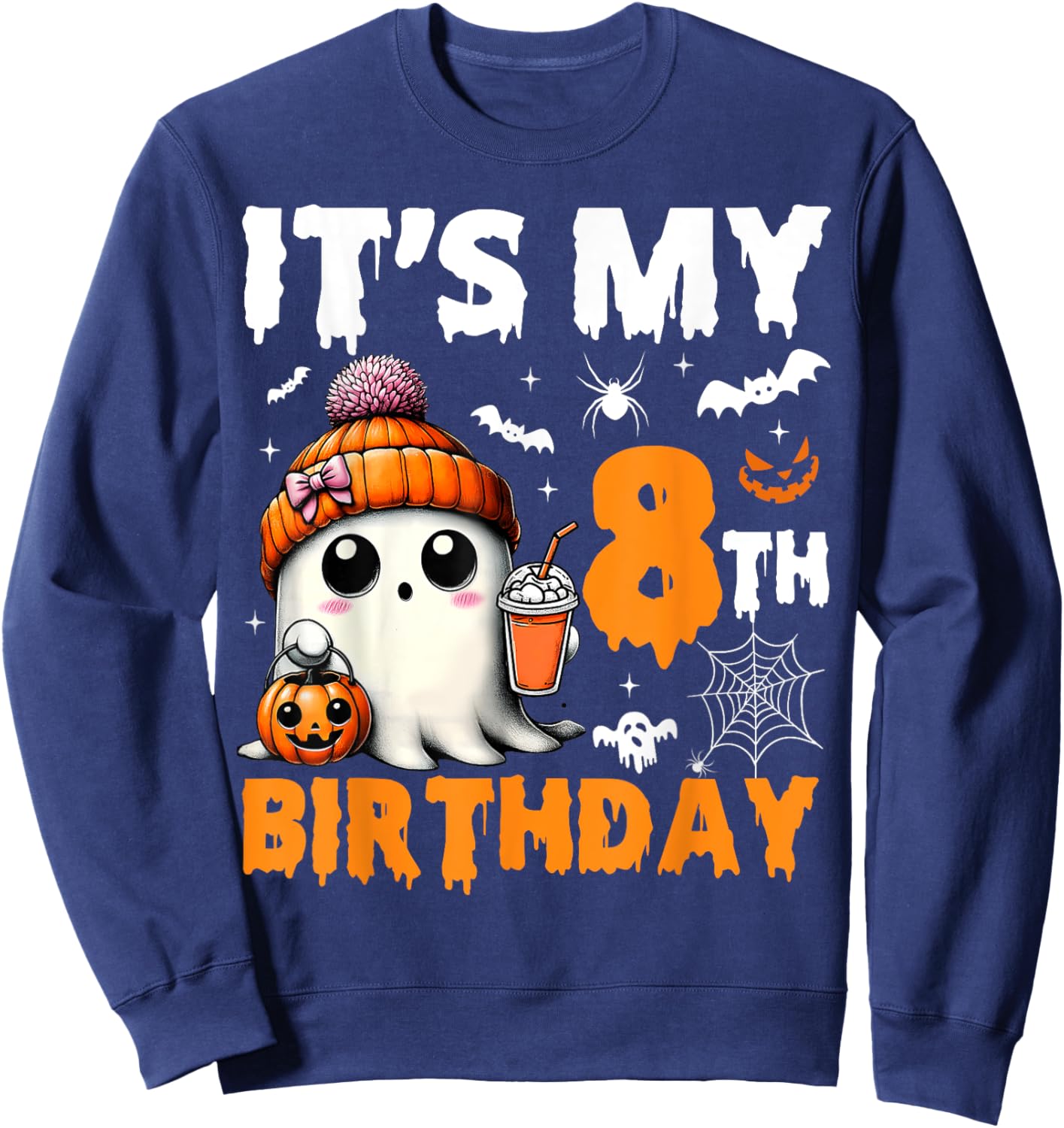 It's My 8th Birthday 8 Years Old Ghost Pumpkin Halloween Sweatshirt - Sweatshirt | Navy