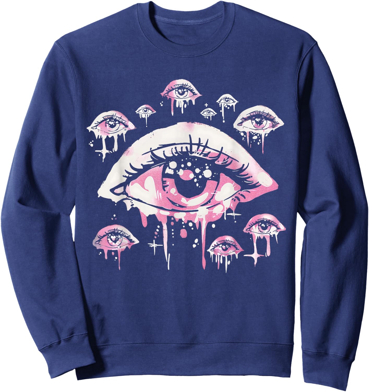 Eyes Pastel Goth Pink Weird Grunge Alt Odd Strange Aesthetic Sweatshirt - Sweatshirt | Navy