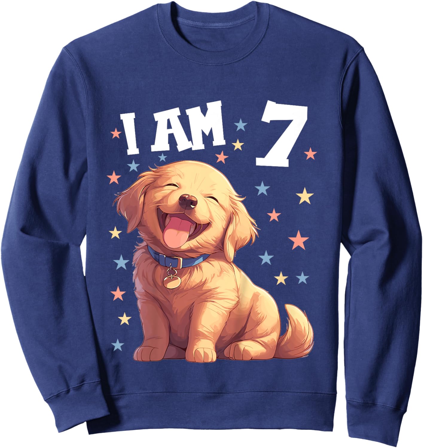Kids 7 Years old 7th birthday Golden Retrievers Golden Retriever Sweatshirt - Sweatshirt | Navy