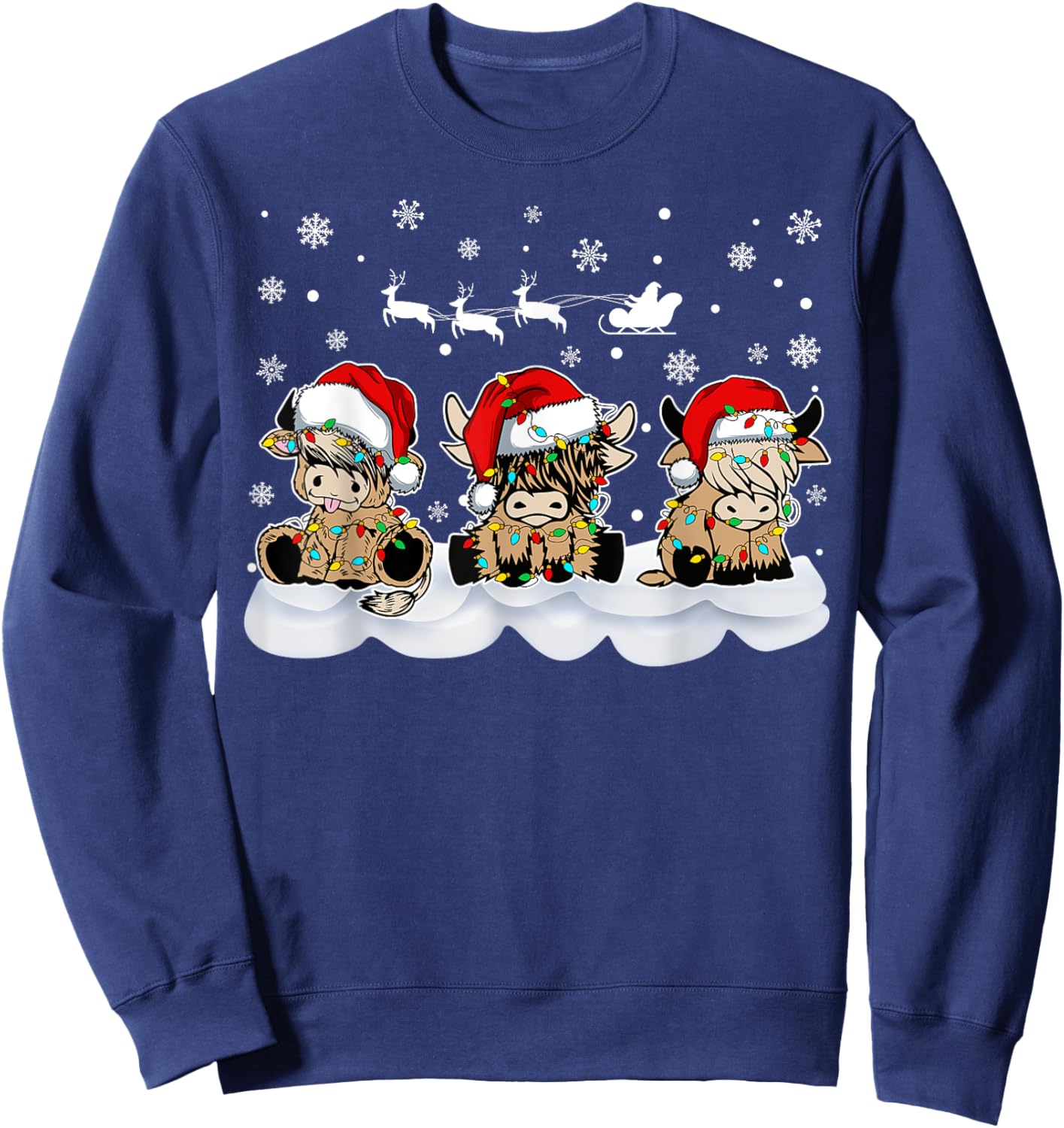 Highland Cow Christmas Merry and Bright Christmas Pajama Sweatshirt - Sweatshirt | Navy
