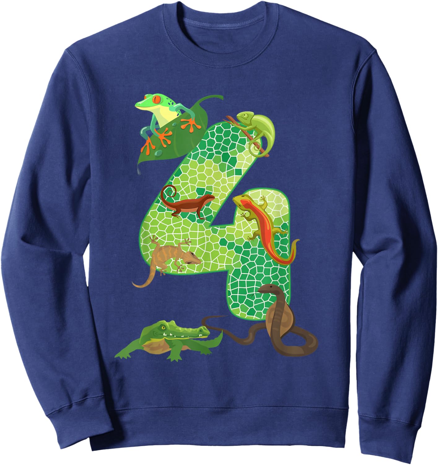 4th Birthday Reptile Themed 4 Year Old Birthday Party Sweatshirt - Sweatshirt | Navy