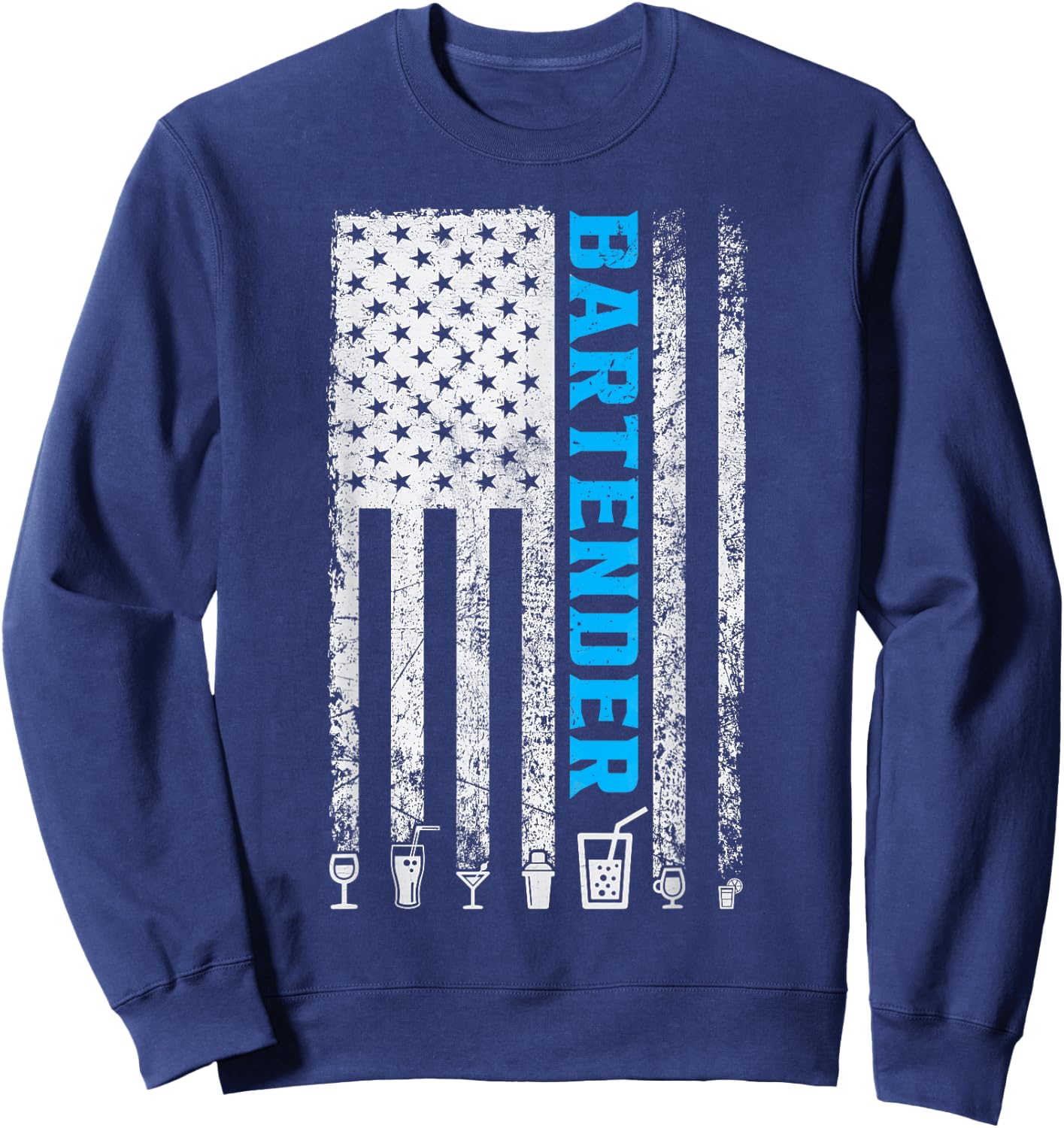 Bartender American Flag 4th of July Vintage Funny Bartender Sweatshirt - Sweatshirt | Navy