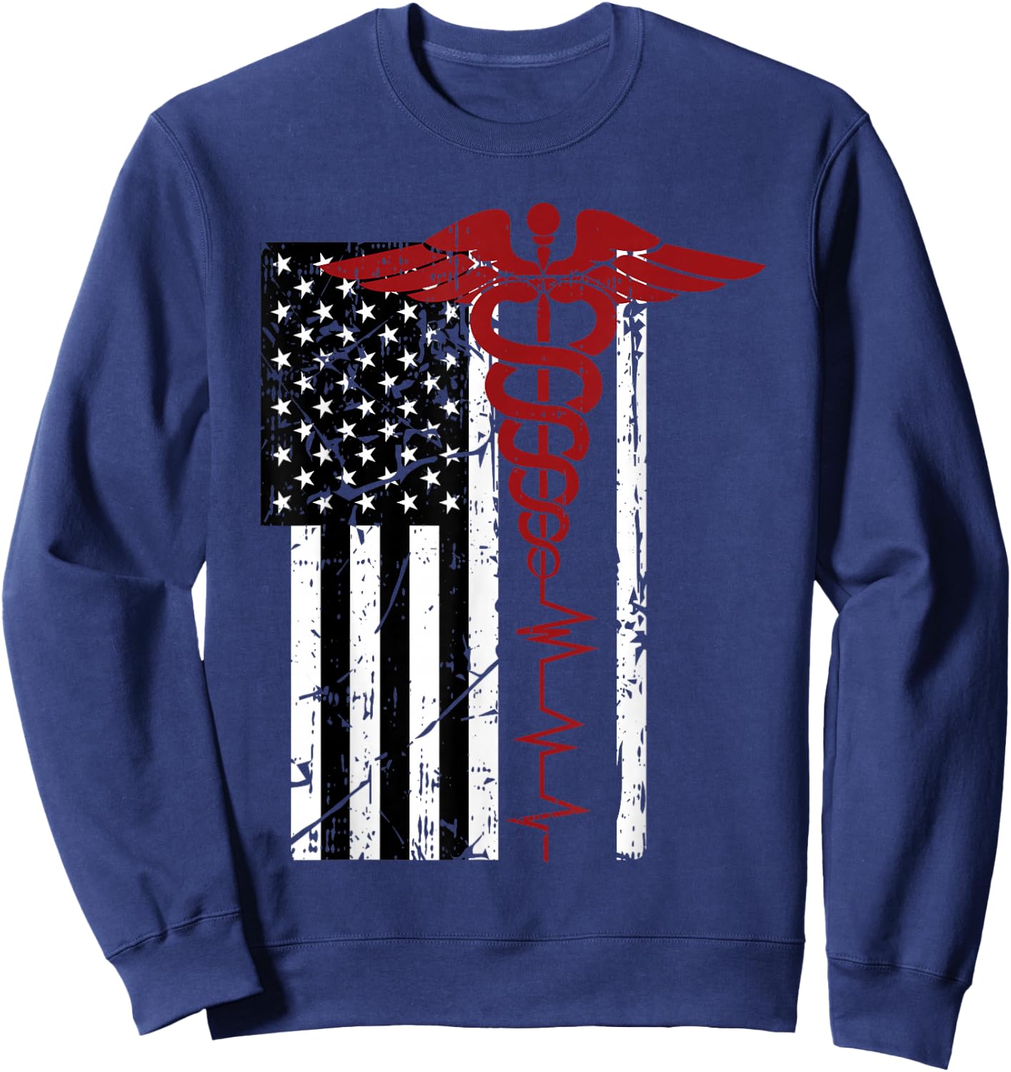 USA Flag Medical Symbol Black Patriotic Caduceus Nurse Gift Sweatshirt - Sweatshirt | Navy