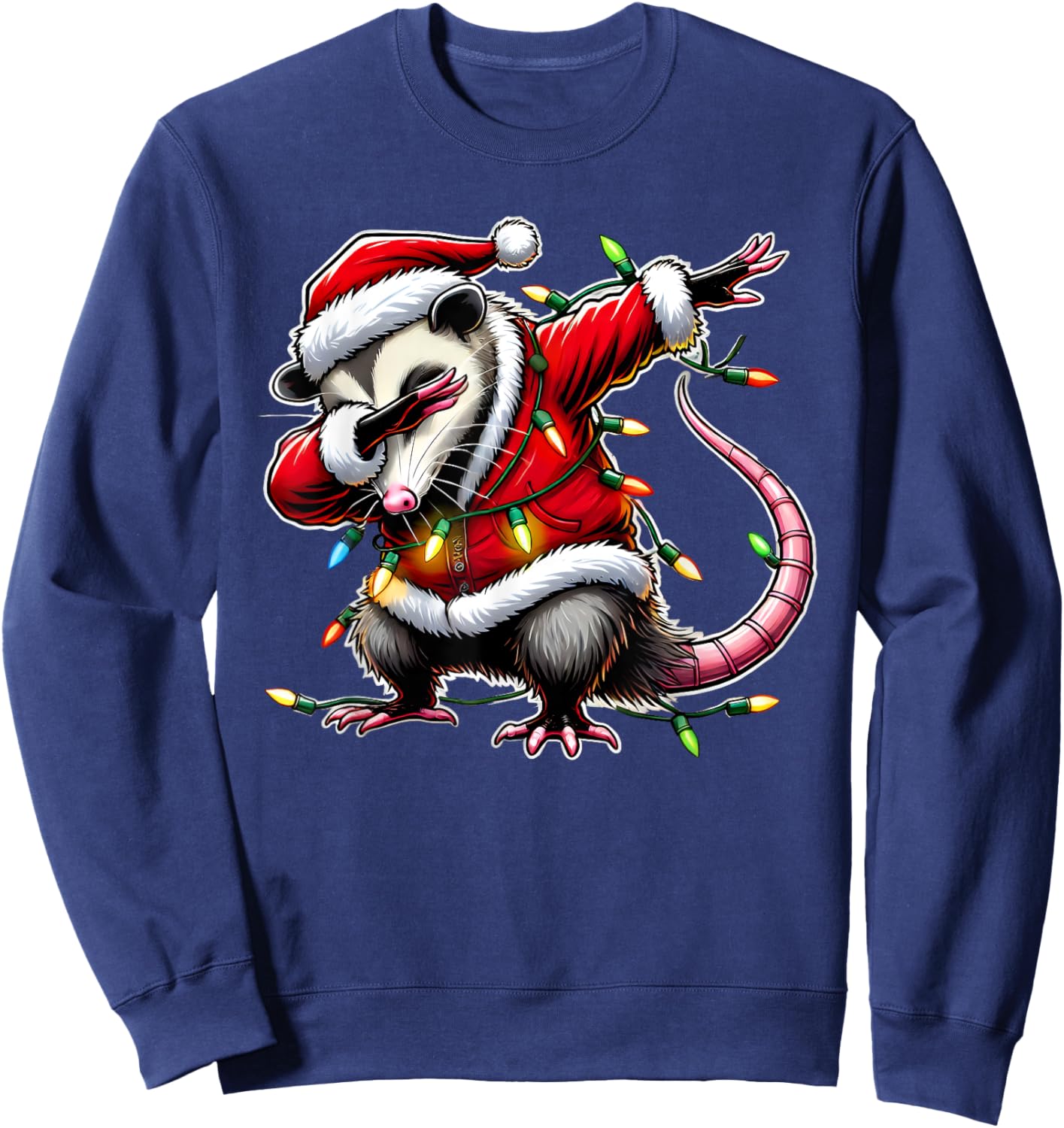 Christmas Santa Costume Dabbing Opossum Xmas Lights Kids Dab Sweatshirt - Sweatshirt | Navy