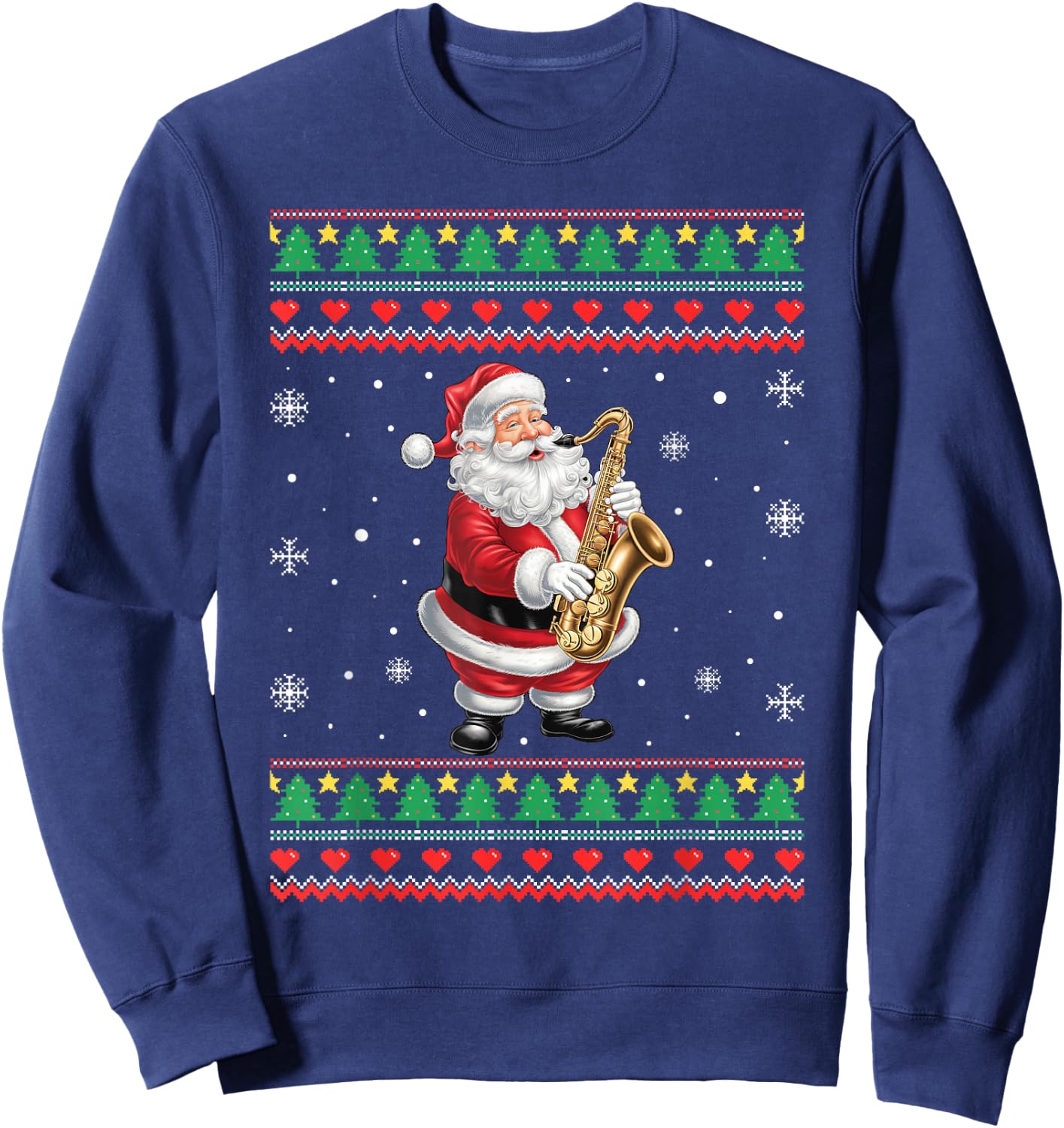 Funny Christmas Santa Saxophone Musician Ugly Xmas Men Women Sweatshirt - Sweatshirt | Navy
