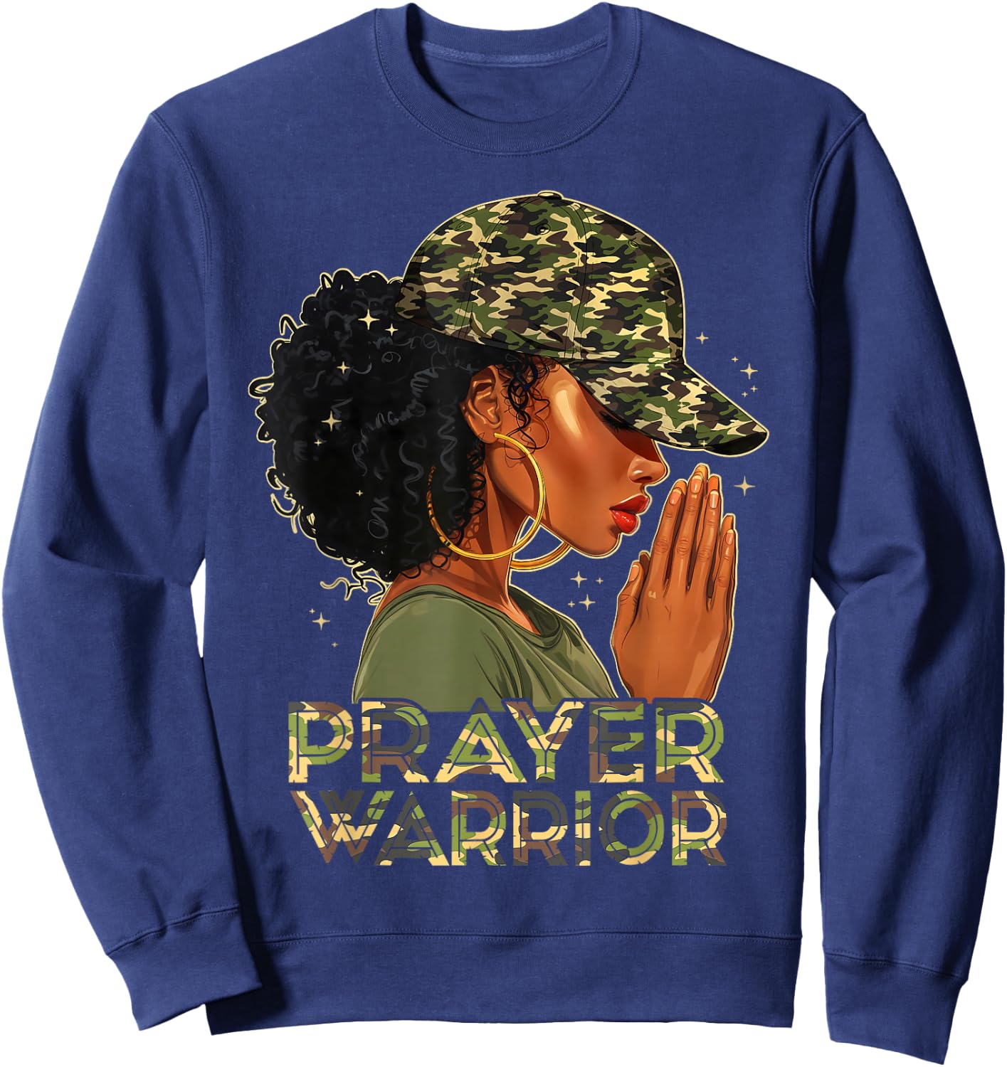 Prayer Warrior Christians Camo African American Afro Woman Sweatshirt - Sweatshirt | Navy