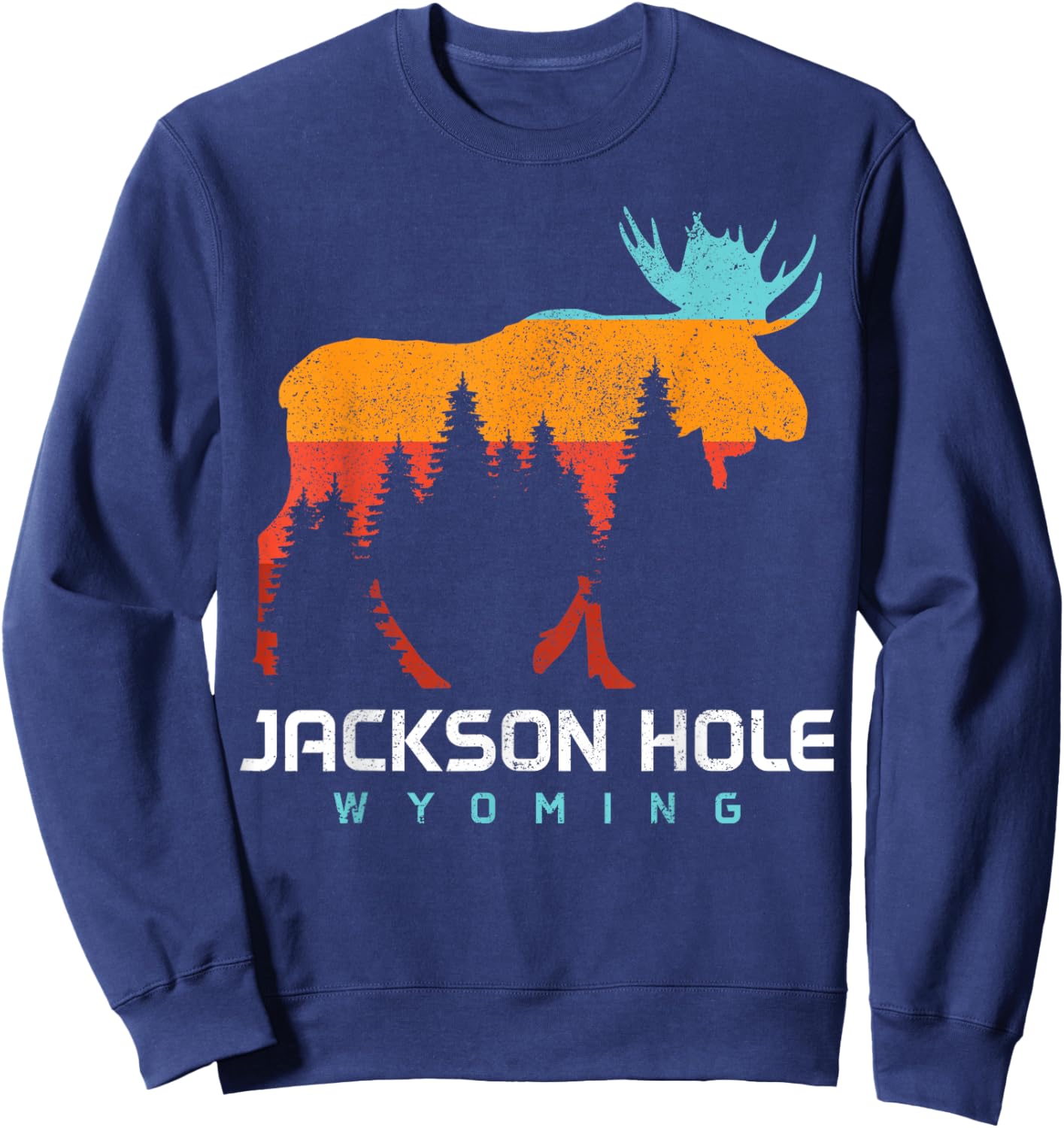 Jackson Hole Wyoming Vintage Moose Souvenir Pride Vintage Sweatshirt - Sweatshirt | Navy