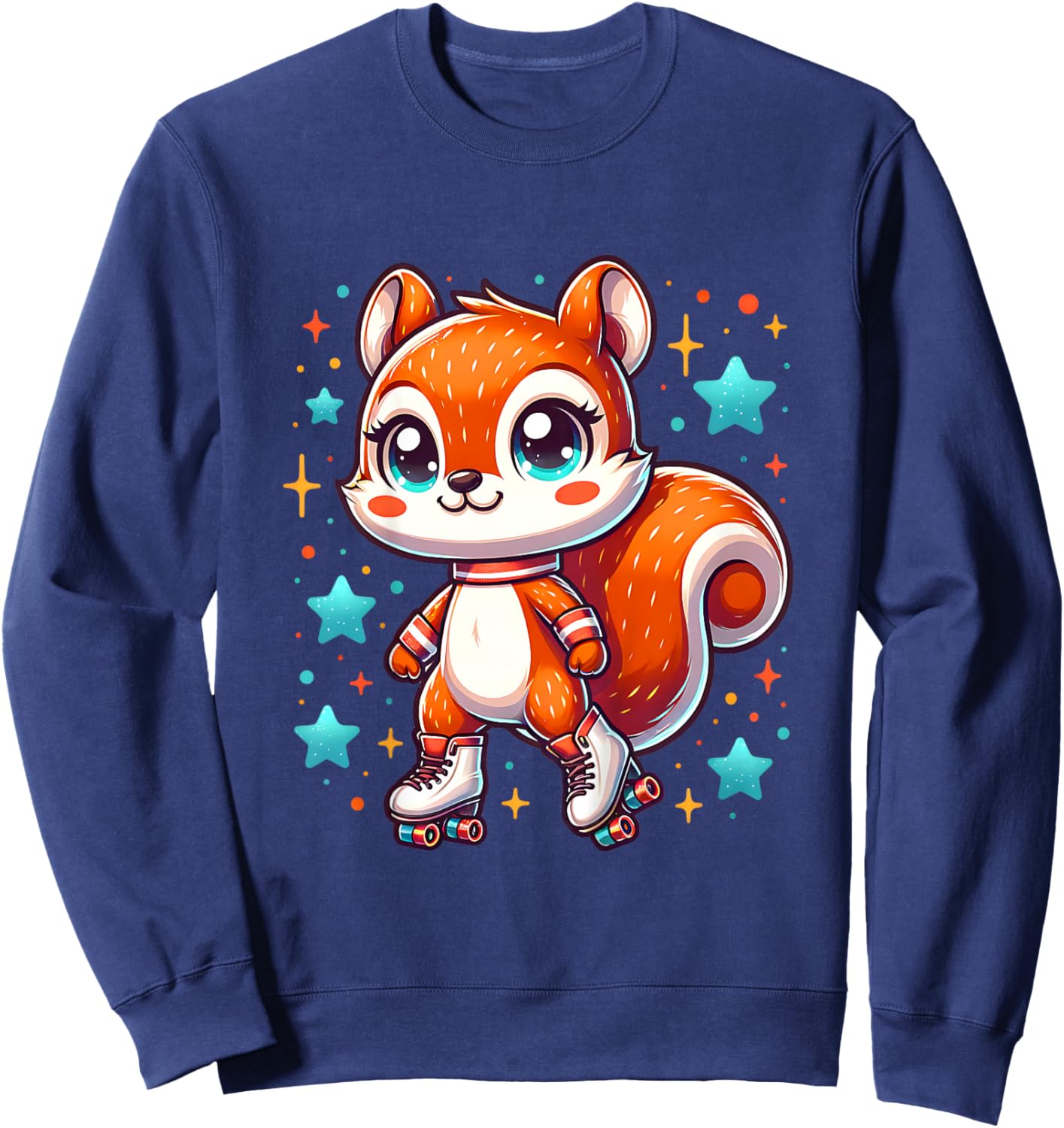 Squirrel Roller Skates Cute Girl Love Roller Skating Graphic Sweatshirt - Sweatshirt | Navy